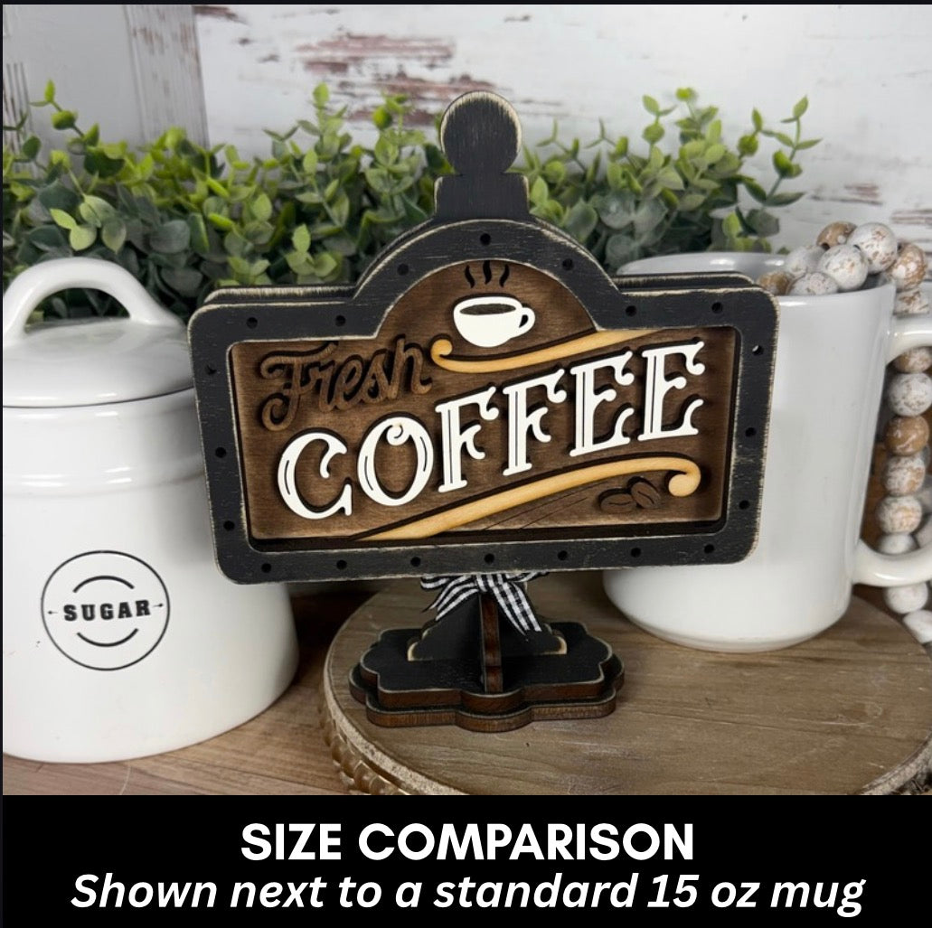Rustic Mini Table Sign Insert for Coffee Lovers, Farmhouse Decor, Interchangeable Decor, Tiered Tray Coffee Decor