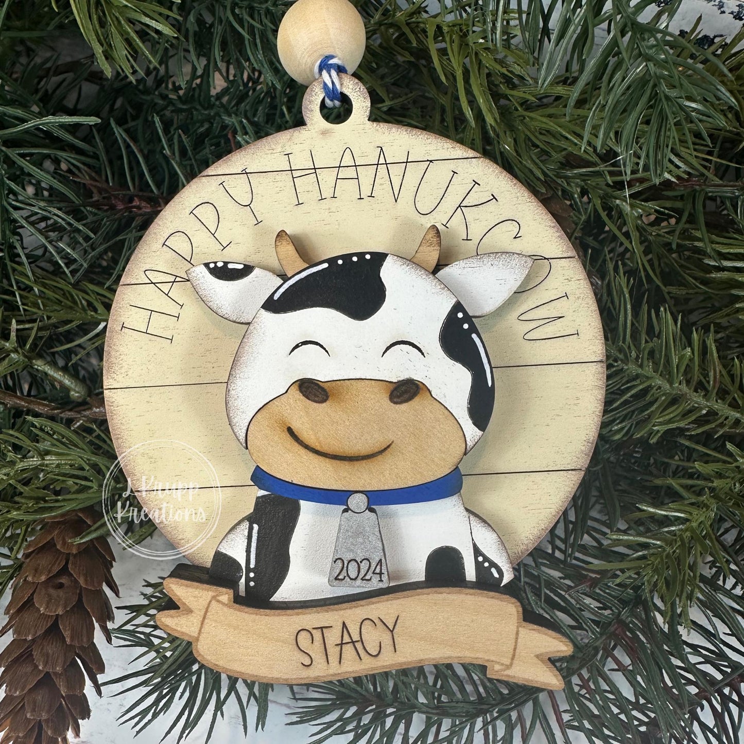 Rustic Hanukkah Cow Ornament – Happy Hanukcow Farmhouse Decor