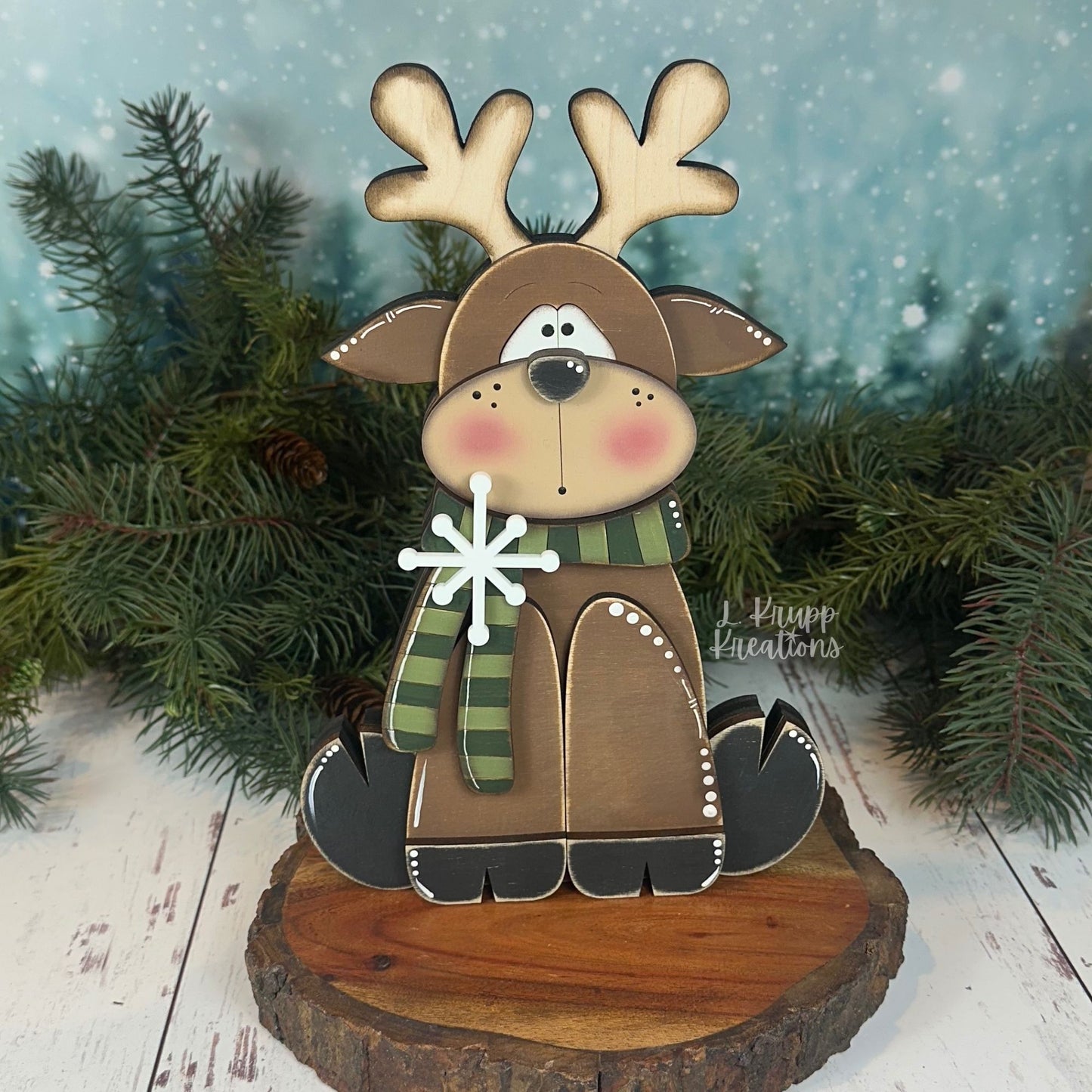 Handcrafted Wooden Reindeer Shelf Sitter – Rustic Winter Decor