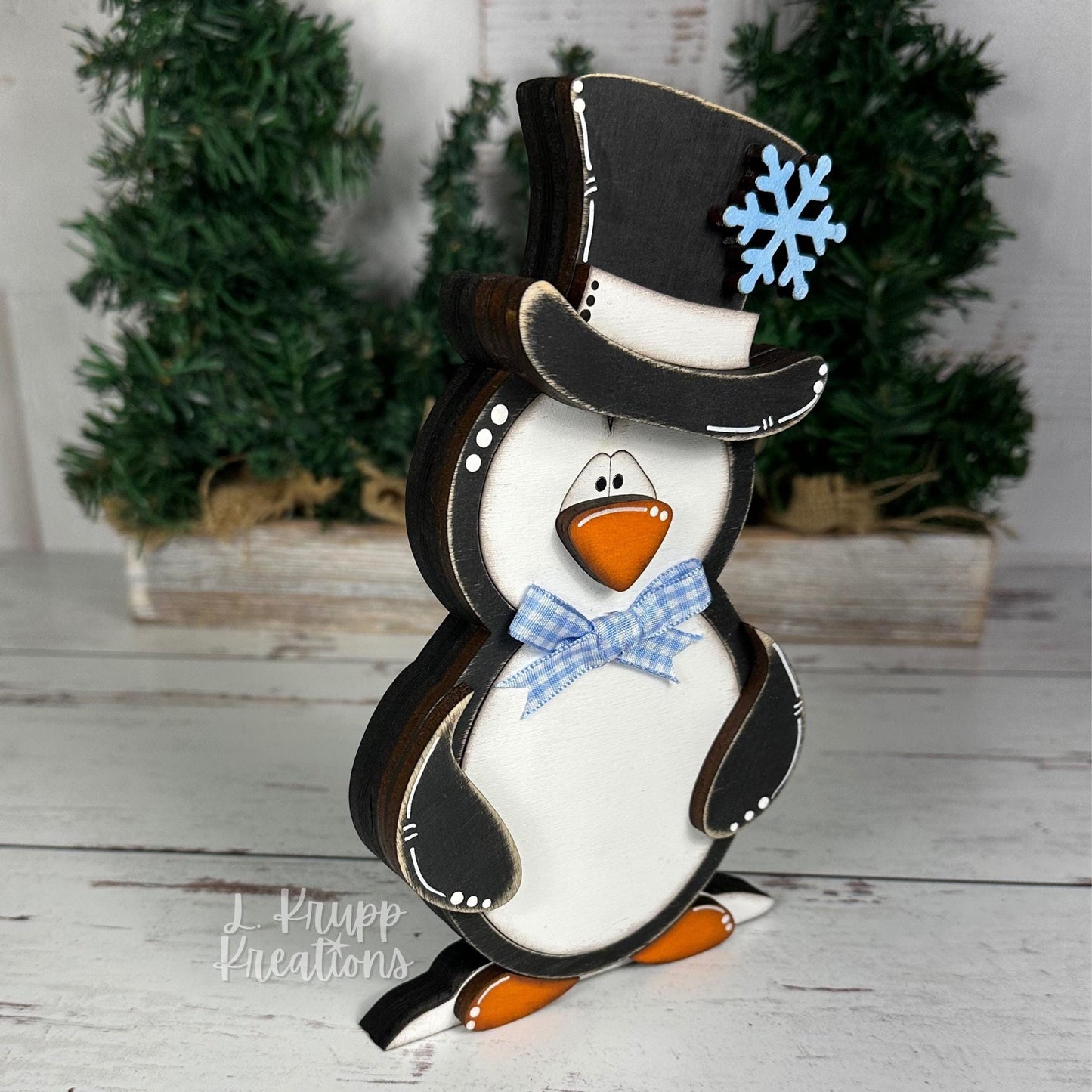 Charming Hand-Painted Penguin Family Decor for Farmhouse Holidays