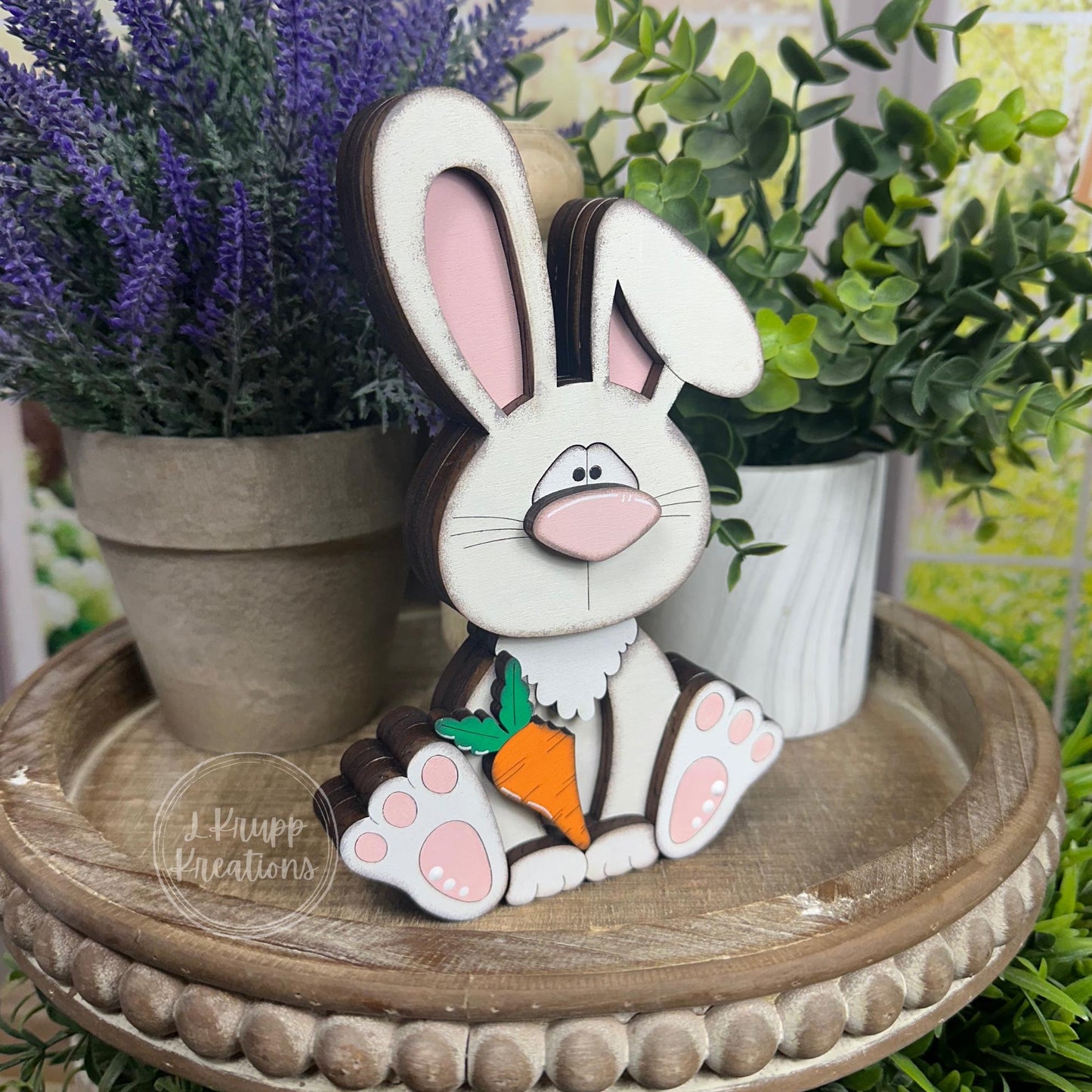 Handcrafted Wooden Bunny Holding Carrot - Charming Easter Accent