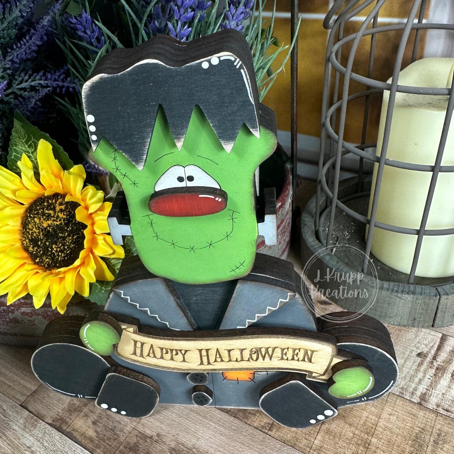 Rustic Wooden Frankenstein – Handmade Halloween Shelf Sitter