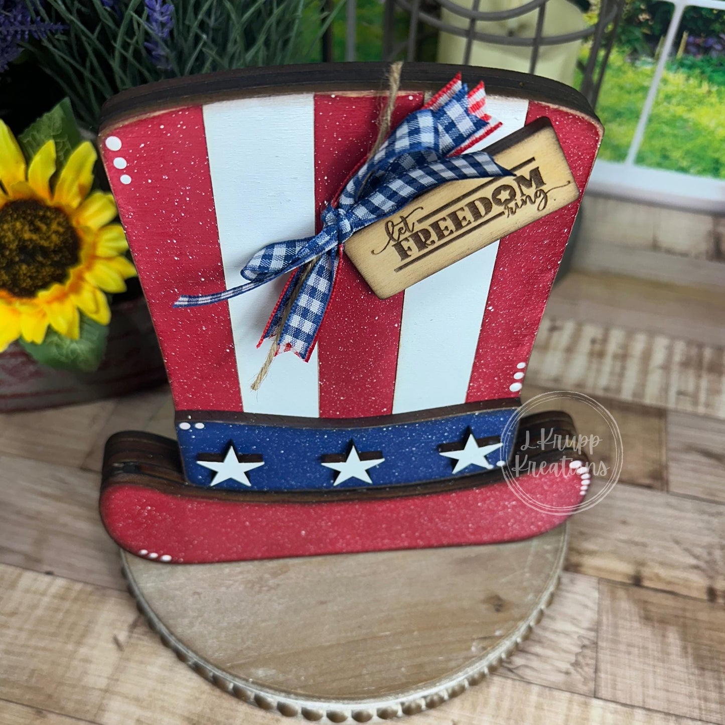 Rustic Patriotic Wooden Top Hat – 4th of July Farmhouse Decor