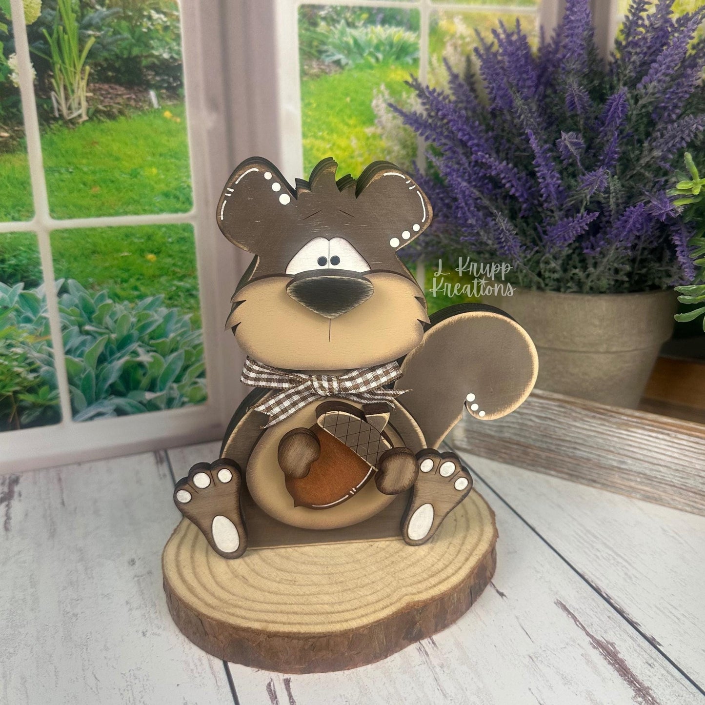 Rustic Wooden Squirrel Shelf Sitter – Handcrafted Woodland Decor