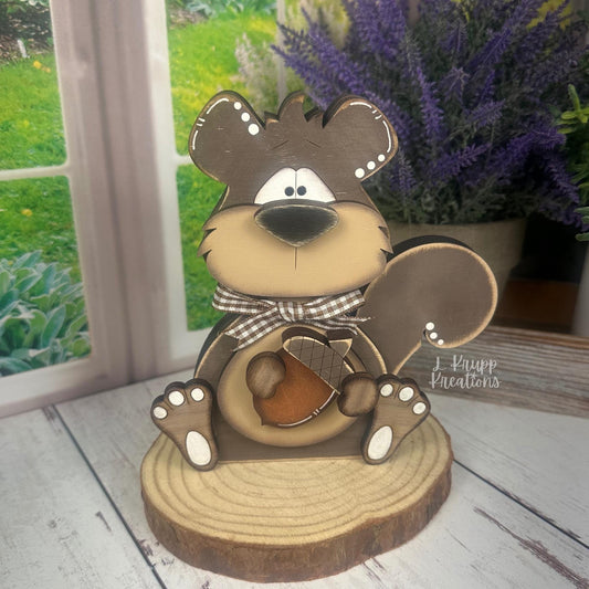 Rustic Wooden Squirrel Shelf Sitter – Handcrafted Woodland Decor