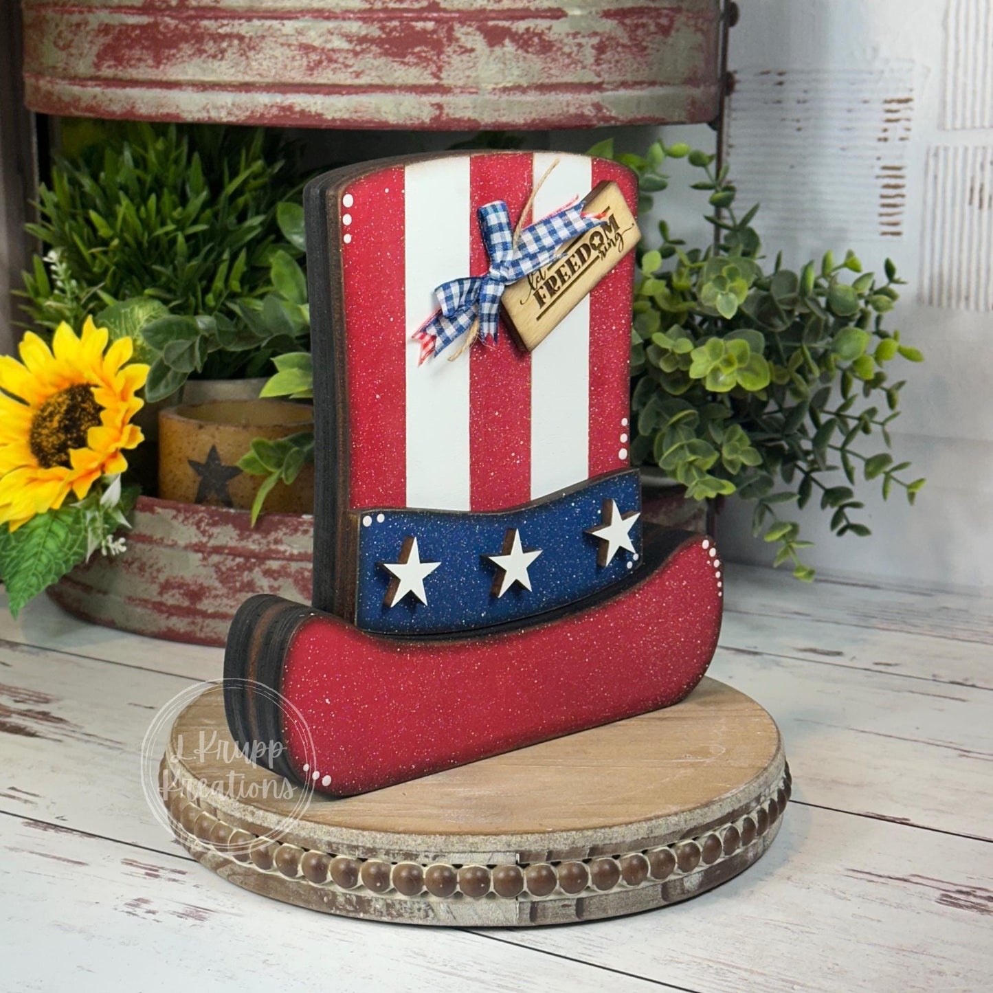 Rustic Patriotic Wooden Top Hat – 4th of July Farmhouse Decor