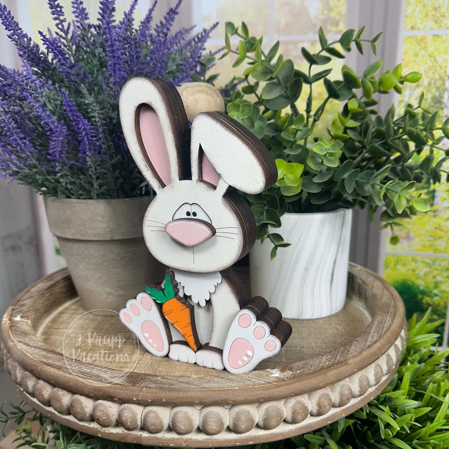 Handcrafted Wooden Bunny Holding Carrot - Charming Easter Accent