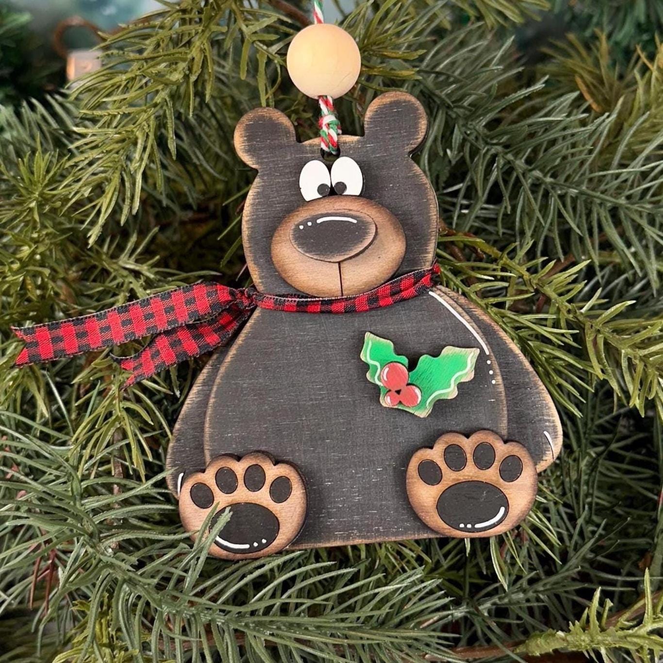 Hand-Crafted Rustic Woodland Bear Ornament for a Cozy Christmas