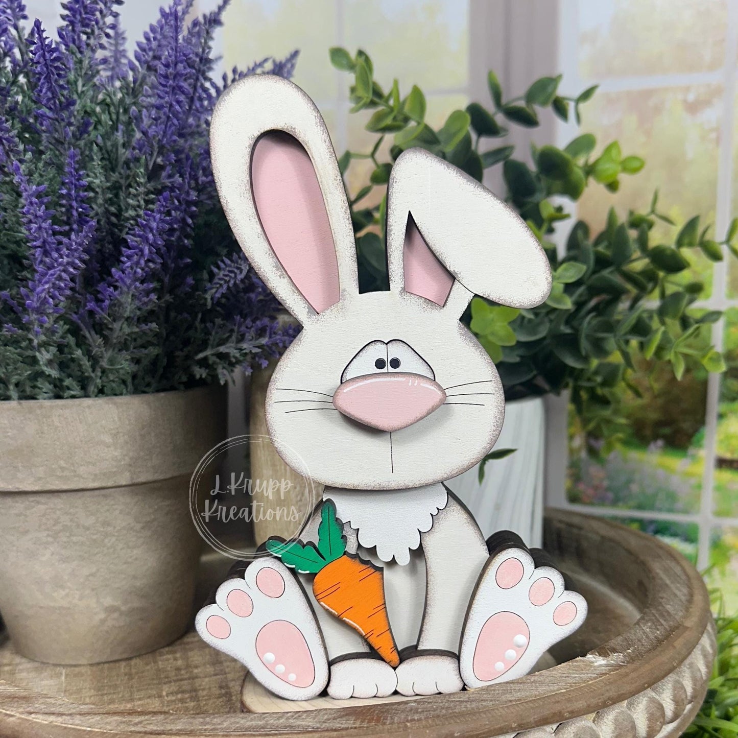 Handcrafted Wooden Bunny Holding Carrot - Charming Easter Accent