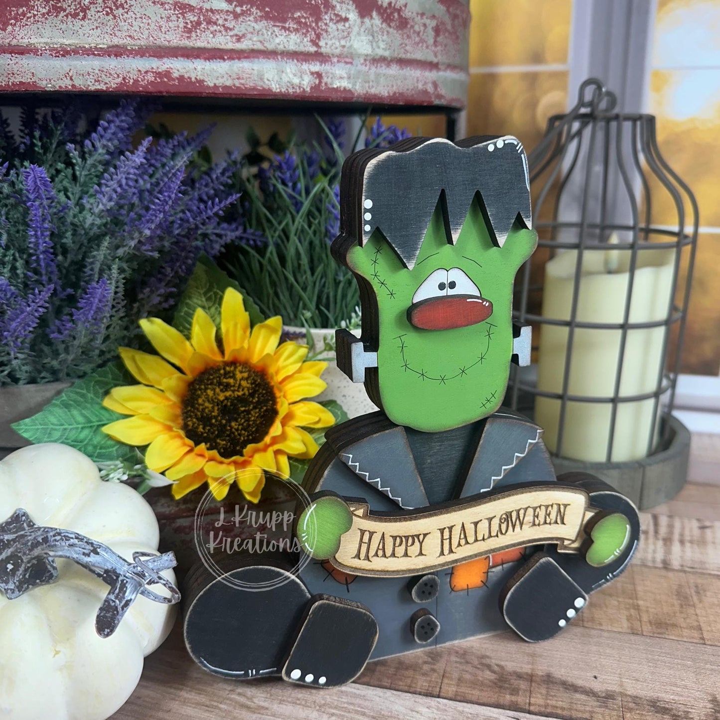 Rustic Wooden Frankenstein – Handmade Halloween Shelf Sitter
