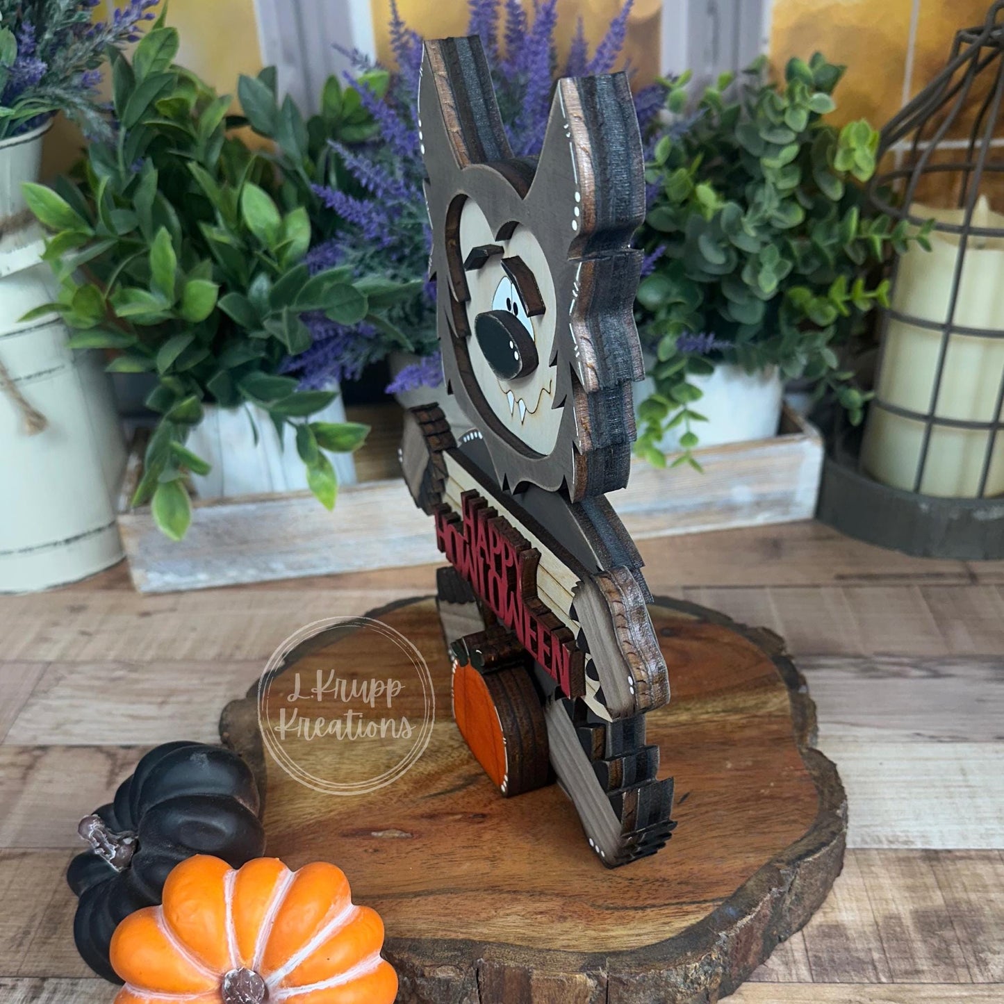 Rustic Wooden Werewolf – Handmade Halloween Shelf Sitter