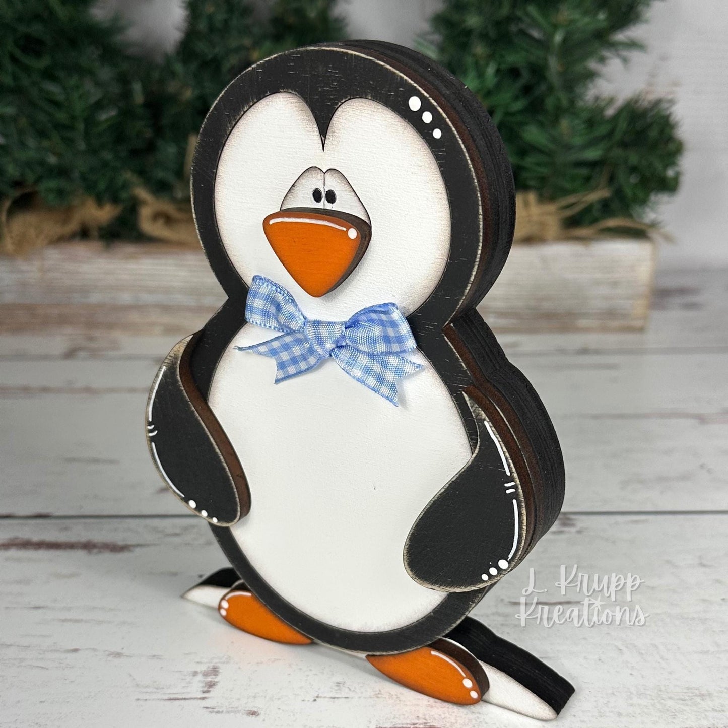 Charming Hand-Painted Penguin Family Decor for Farmhouse Holidays