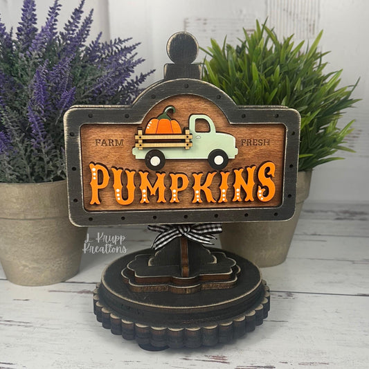 Charming Farm Fresh Pumpkins Mini Sign for Fall, Farmhouse Style, Interchangeable Decor for Tiered Trays