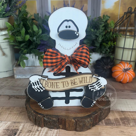 Bone to Be Wild Skeleton – Handcrafted Wooden Halloween Shelf Sitter