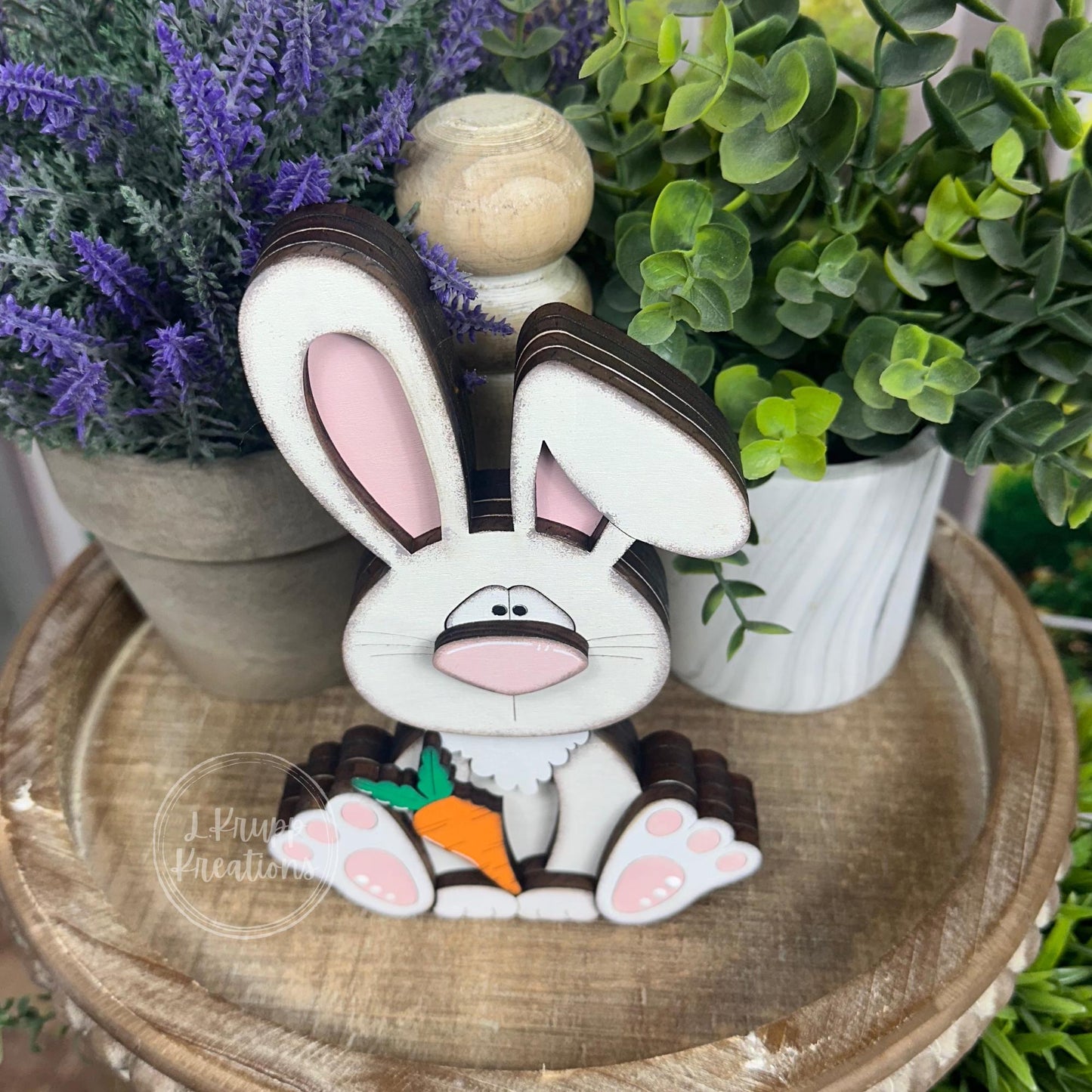 Handcrafted Wooden Bunny Holding Carrot - Charming Easter Accent