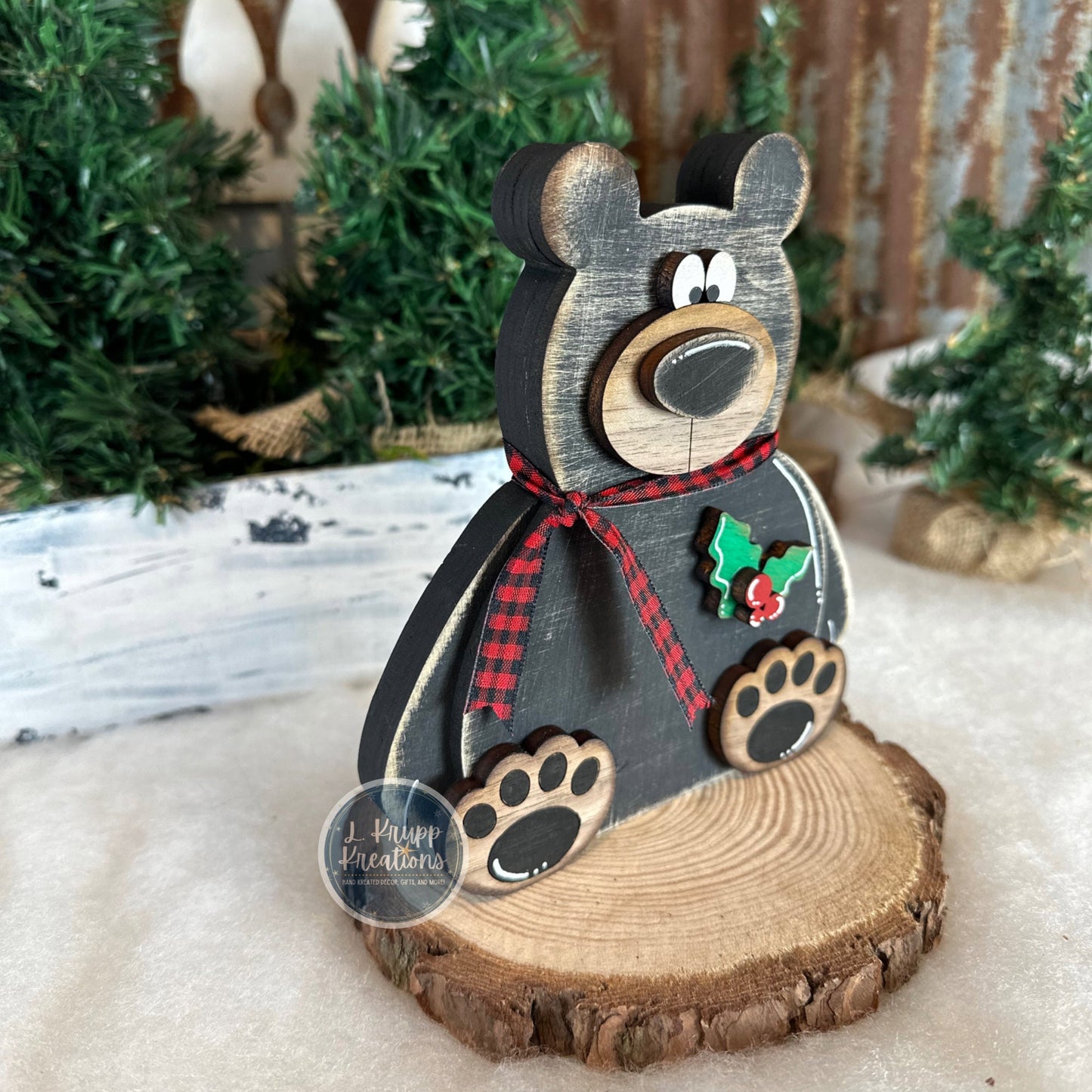 Wooden Christmas Bear Shelf Sitter – Rustic Cabin Holiday Decor