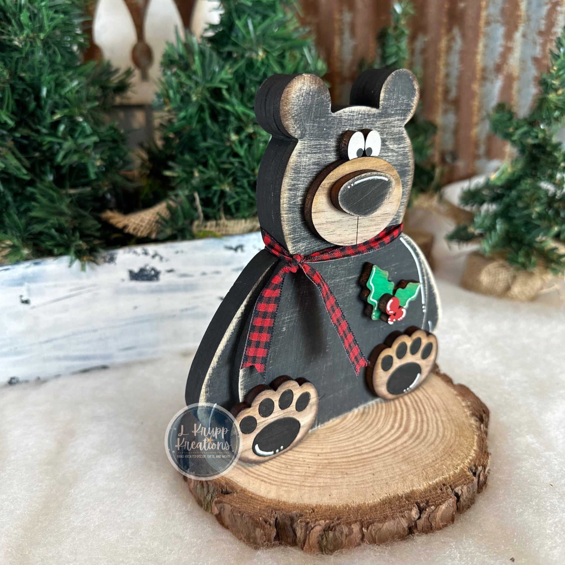 Wooden Christmas Bear Shelf Sitter – Rustic Cabin Holiday Decor
