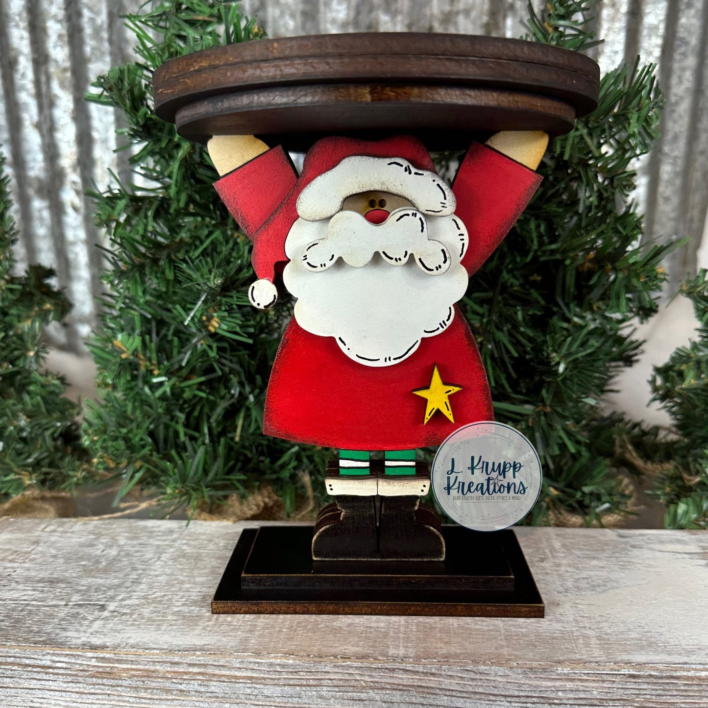 Hand-Painted Wooden Santa LED Candle Holder – Rustic Christmas Decor