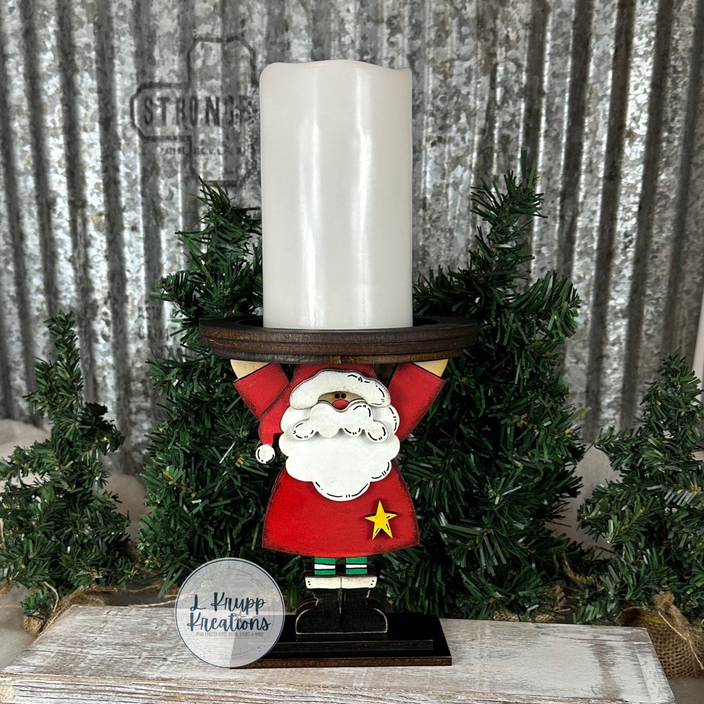 Hand-Painted Wooden Santa LED Candle Holder – Rustic Christmas Decor