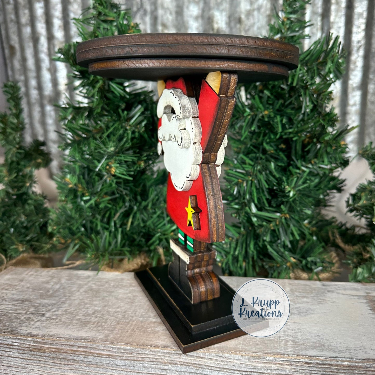Hand-Painted Wooden Santa LED Candle Holder – Rustic Christmas Decor