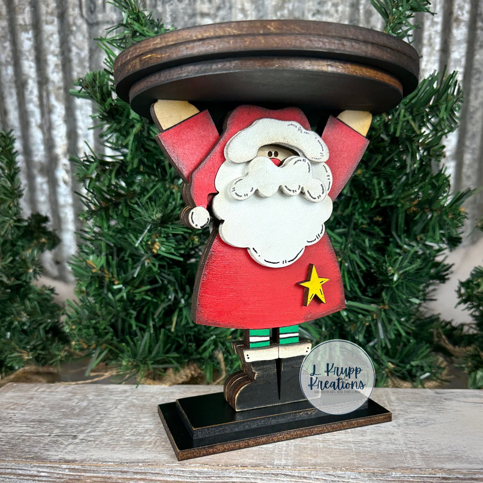 Hand-Painted Wooden Santa LED Candle Holder – Rustic Christmas Decor