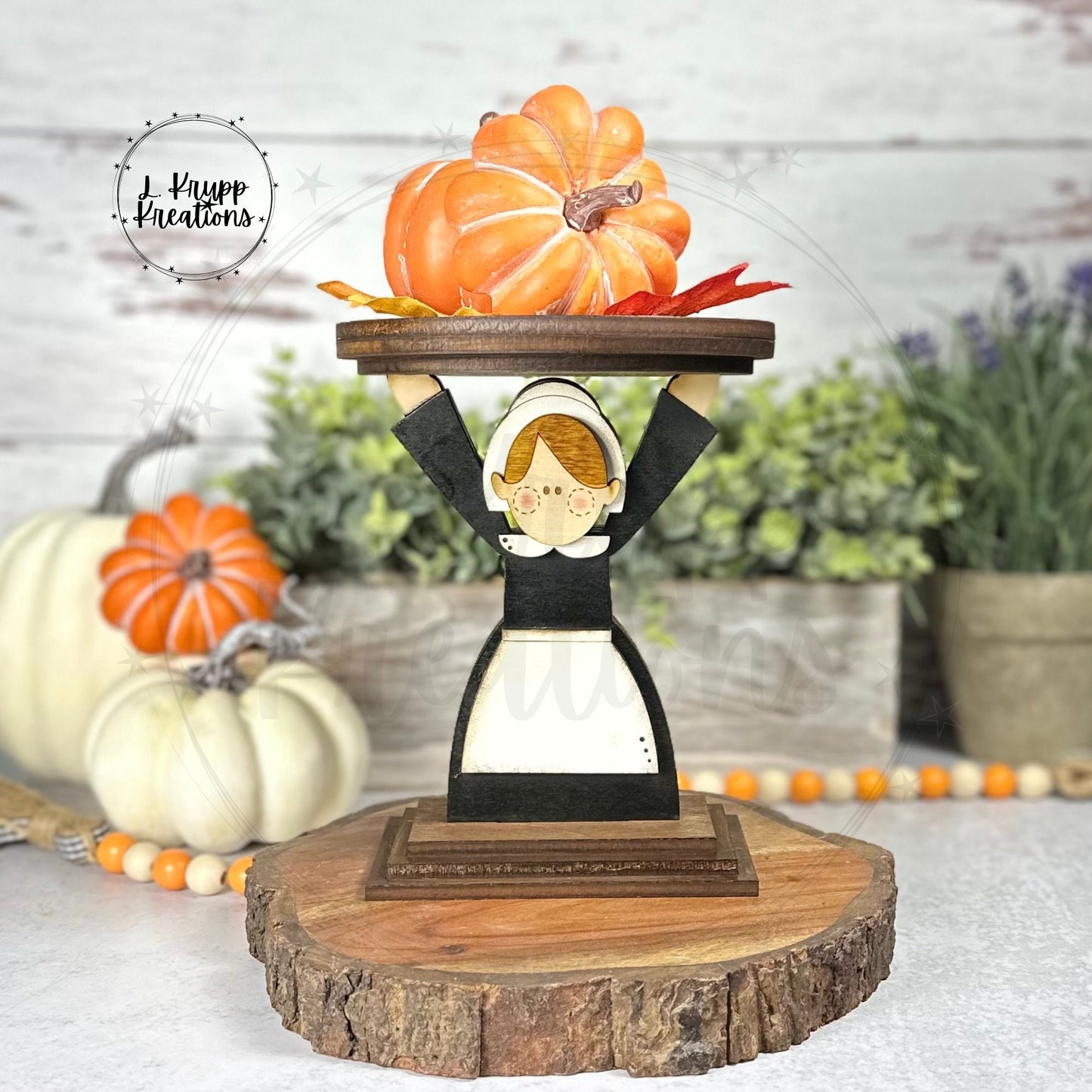Handmade Pilgrim Display Pedestal, Wooden Thanksgiving Candle Holder, Fall Mantel Decor
