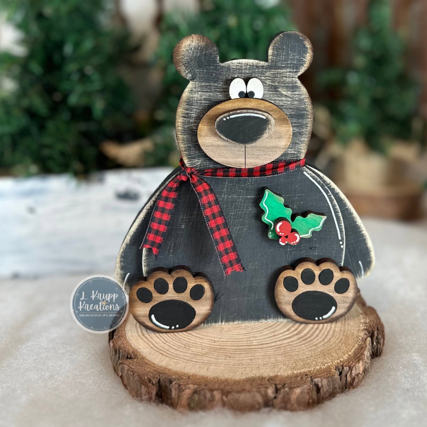 Wooden Christmas Bear Shelf Sitter – Rustic Cabin Holiday Decor