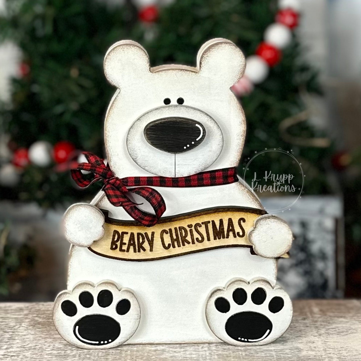 Chunky Wooden Polar Bear, Rustic Christmas Shelf Sitter