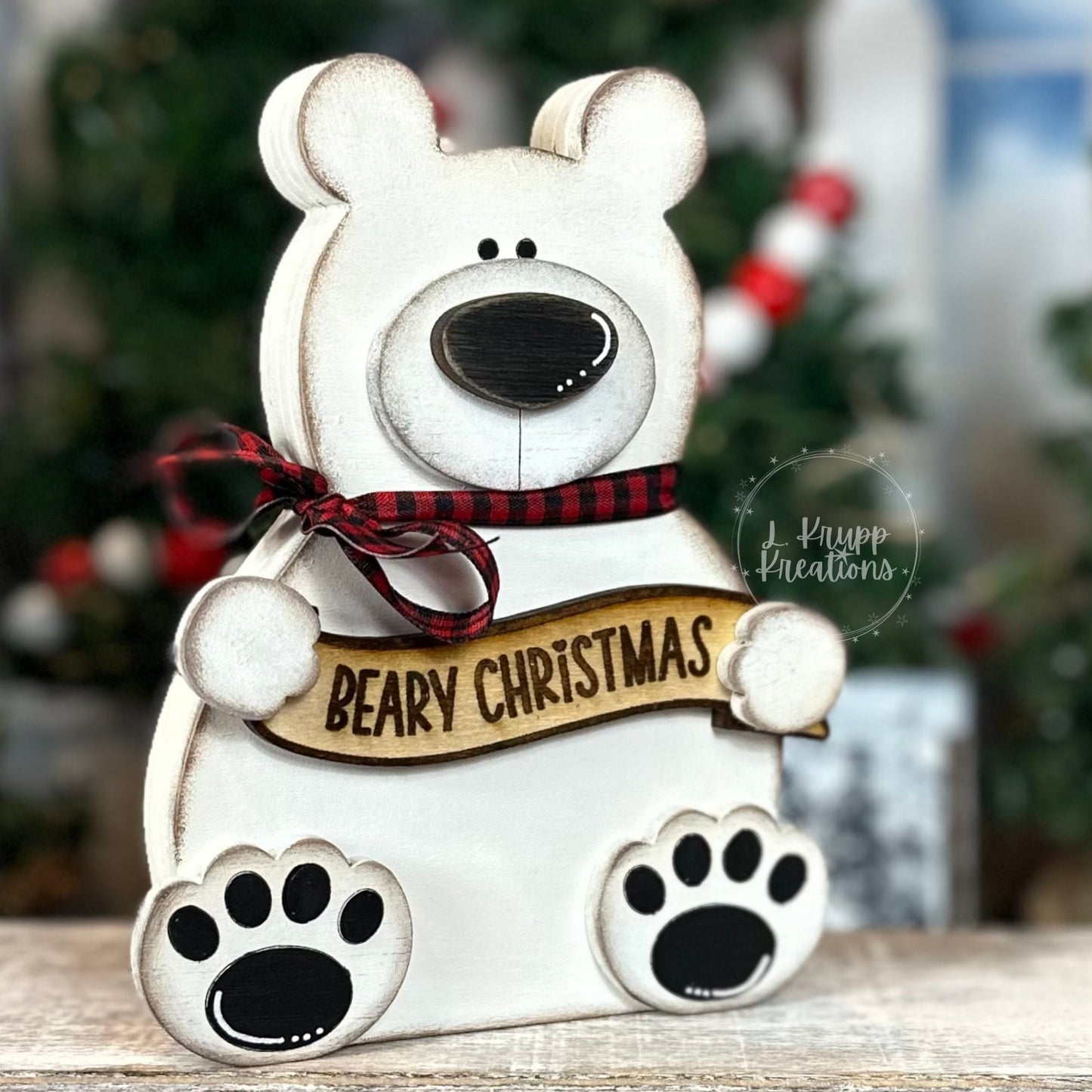 Chunky Wooden Polar Bear, Rustic Christmas Shelf Sitter