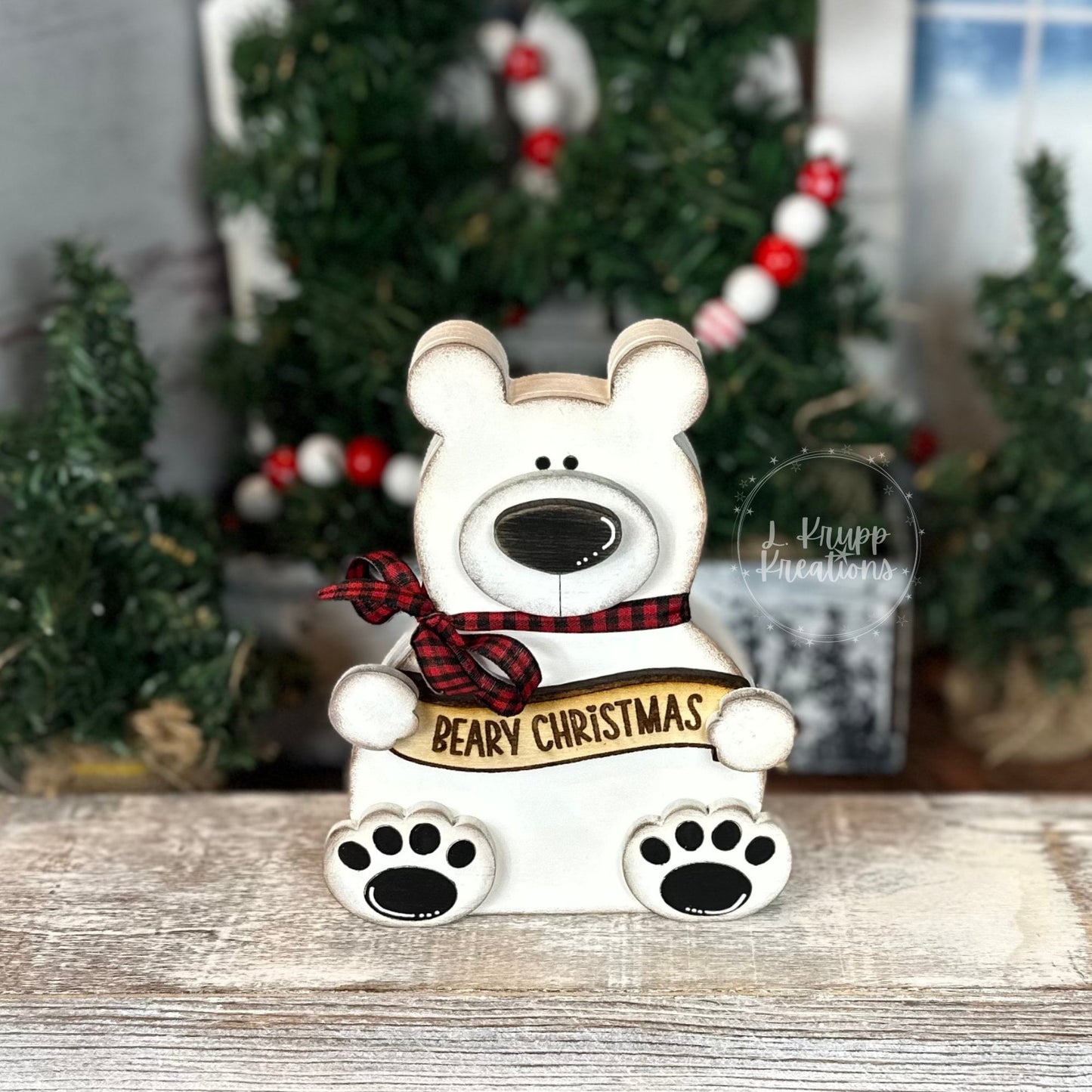 Chunky Wooden Polar Bear, Rustic Christmas Shelf Sitter