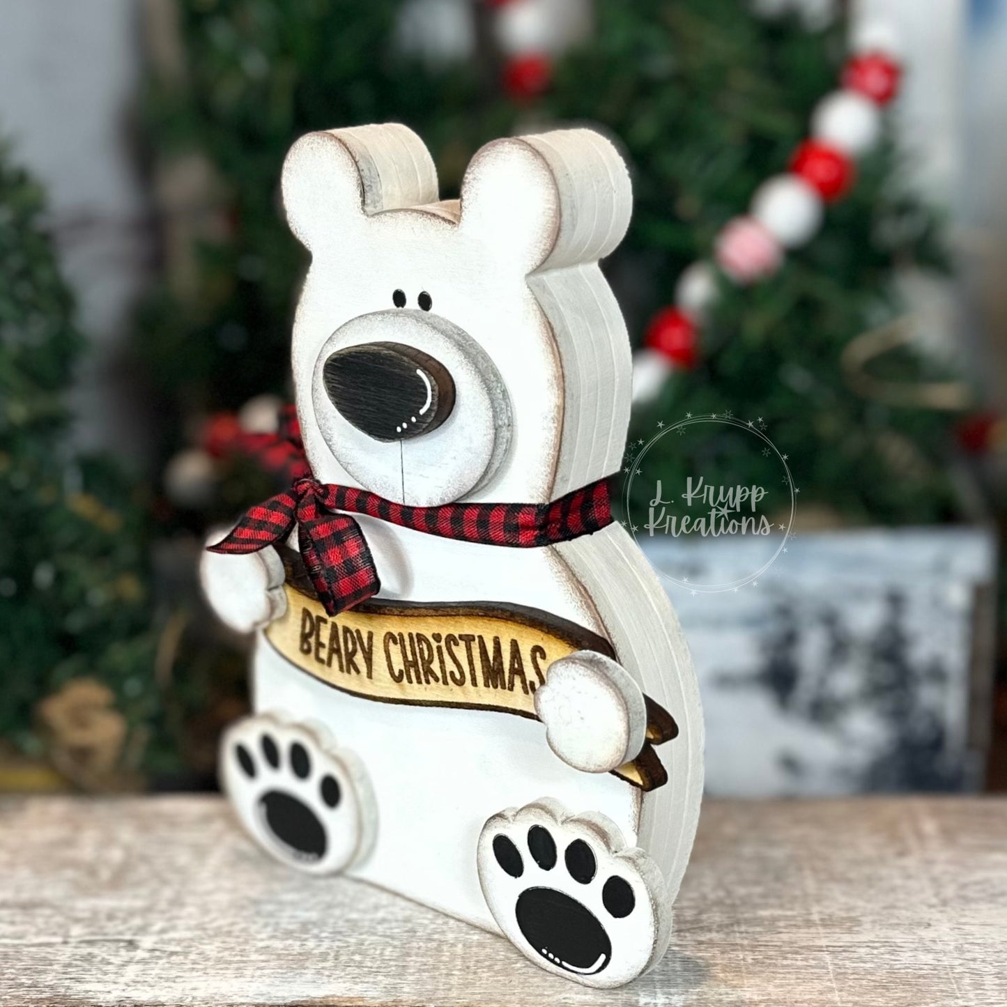 Chunky Wooden Polar Bear, Rustic Christmas Shelf Sitter
