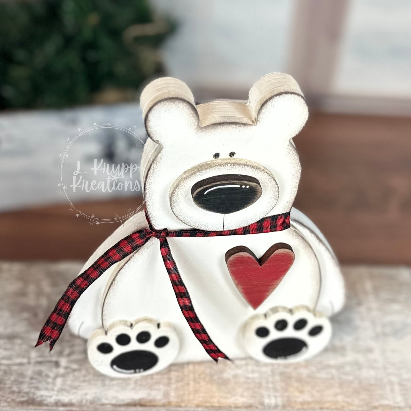 Hand-Painted Wooden Polar Bear Shelf Sitter – Rustic Arctic Animal Decor