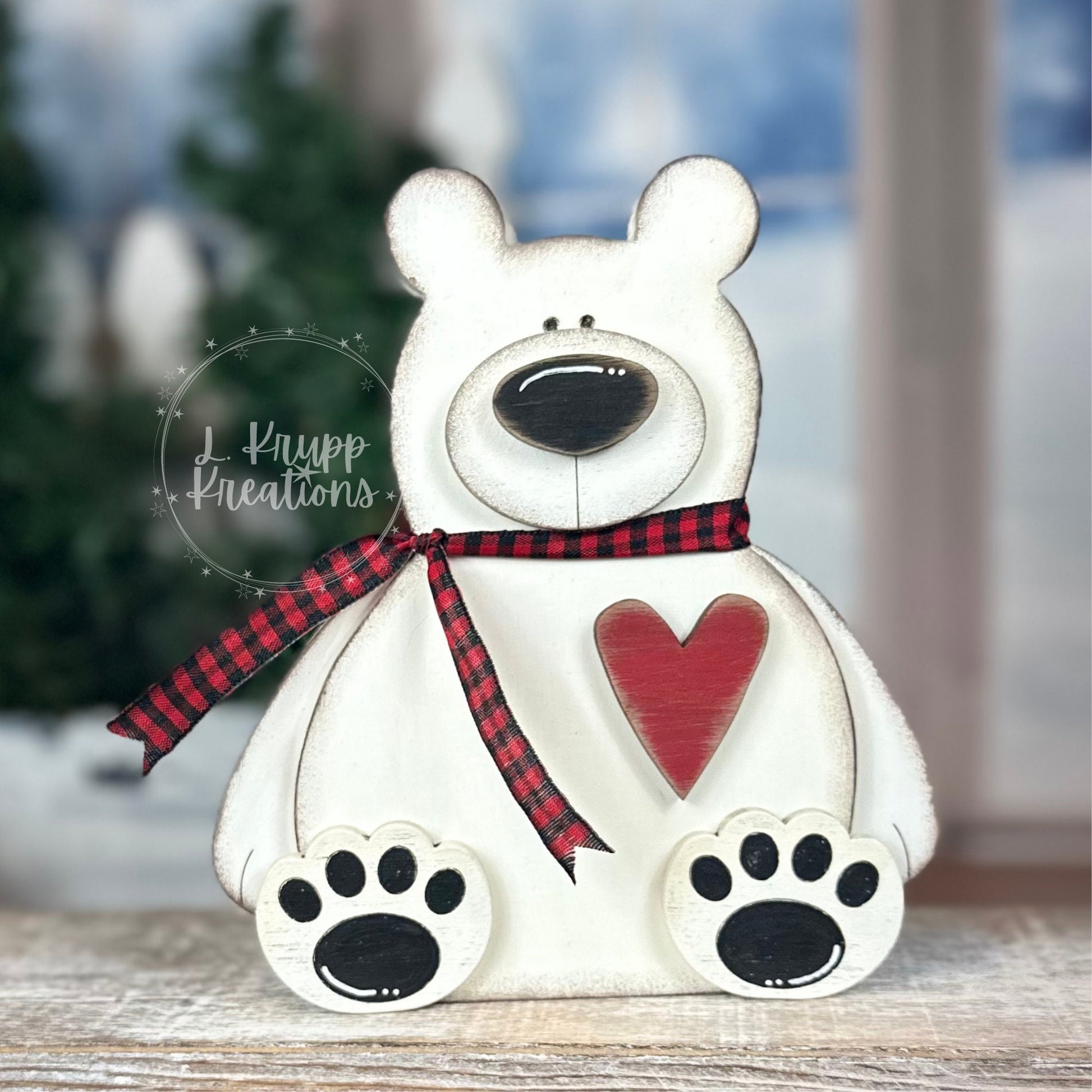 Hand-Painted Wooden Polar Bear Shelf Sitter – Rustic Arctic Animal Decor