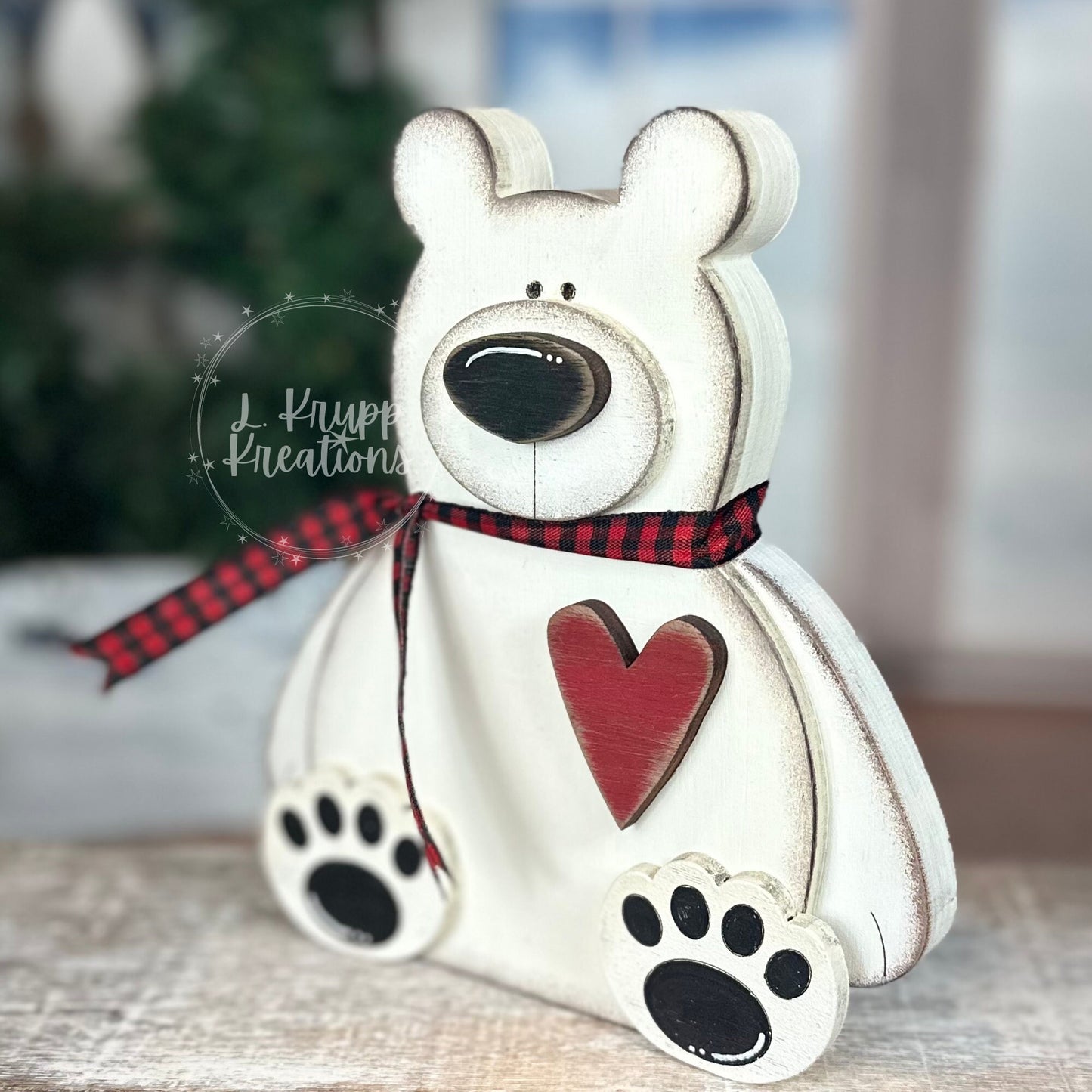 Hand-Painted Wooden Polar Bear Shelf Sitter – Rustic Arctic Animal Decor
