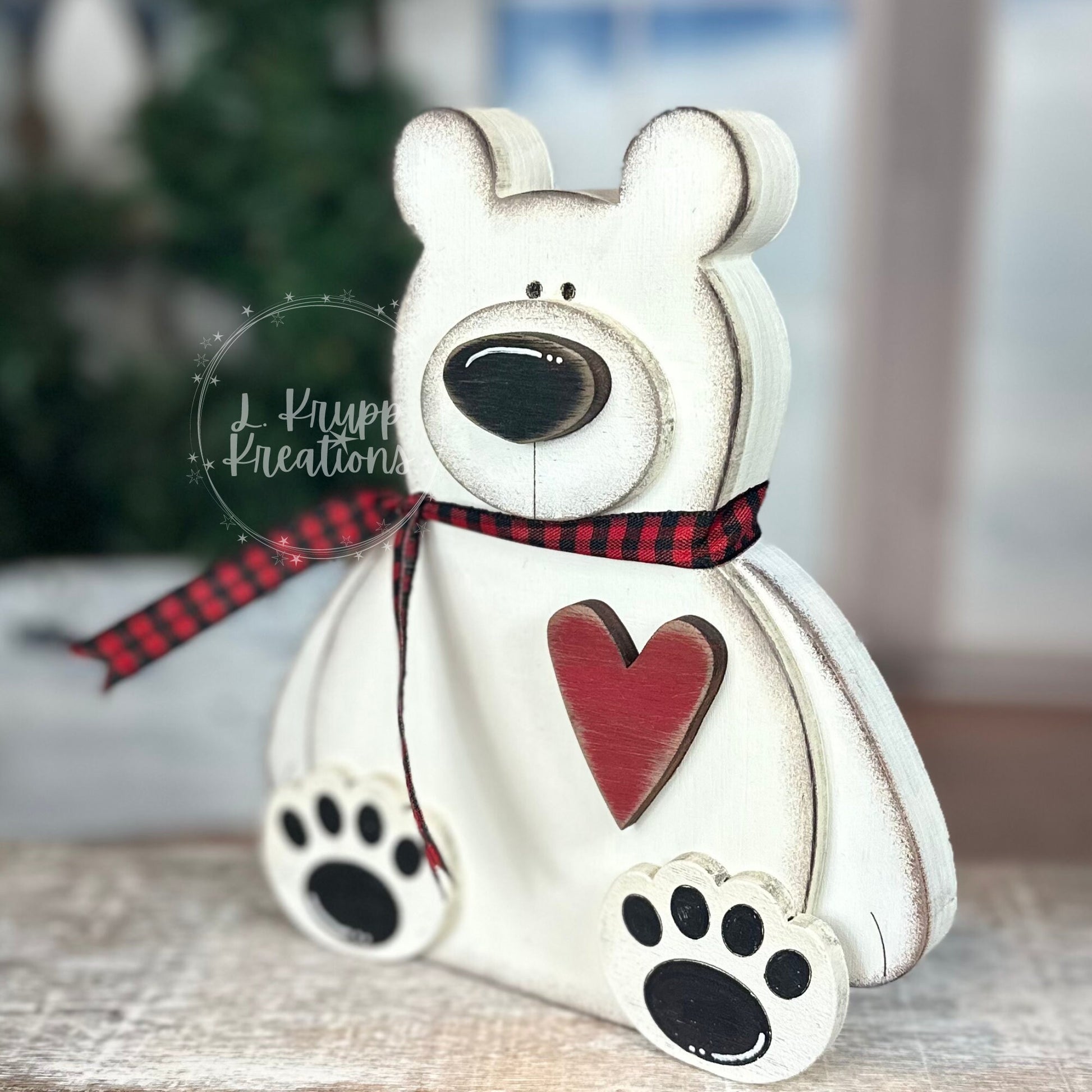 Hand-Painted Wooden Polar Bear Shelf Sitter – Rustic Arctic Animal Decor