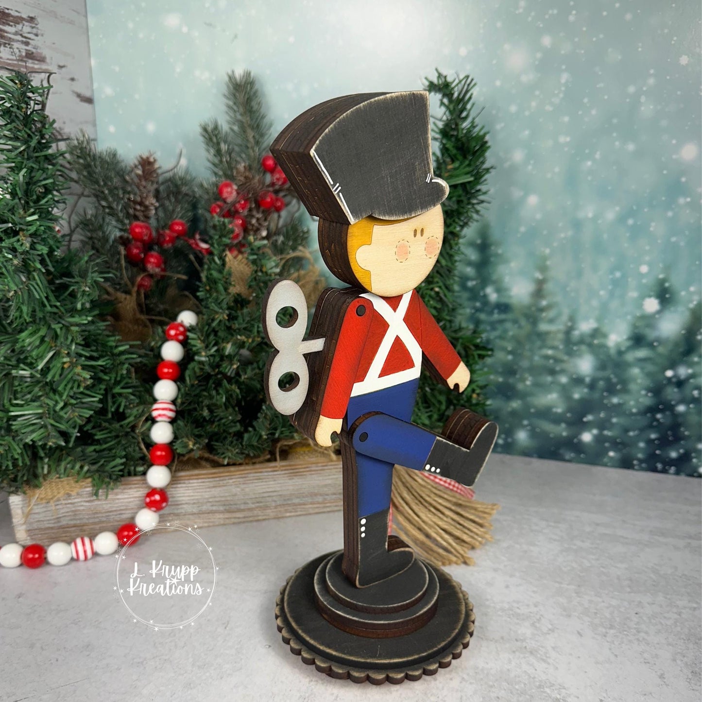 Double-Sided Wooden Toy Soldier – Hand-Painted Farmhouse Christmas Decor