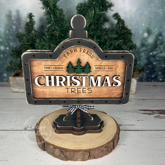 Farm Fresh Christmas Tree Rustic Mini Table Sign, Farmhouse Decor, Interchangeable Decor, Tiered Tray Christmas Decor