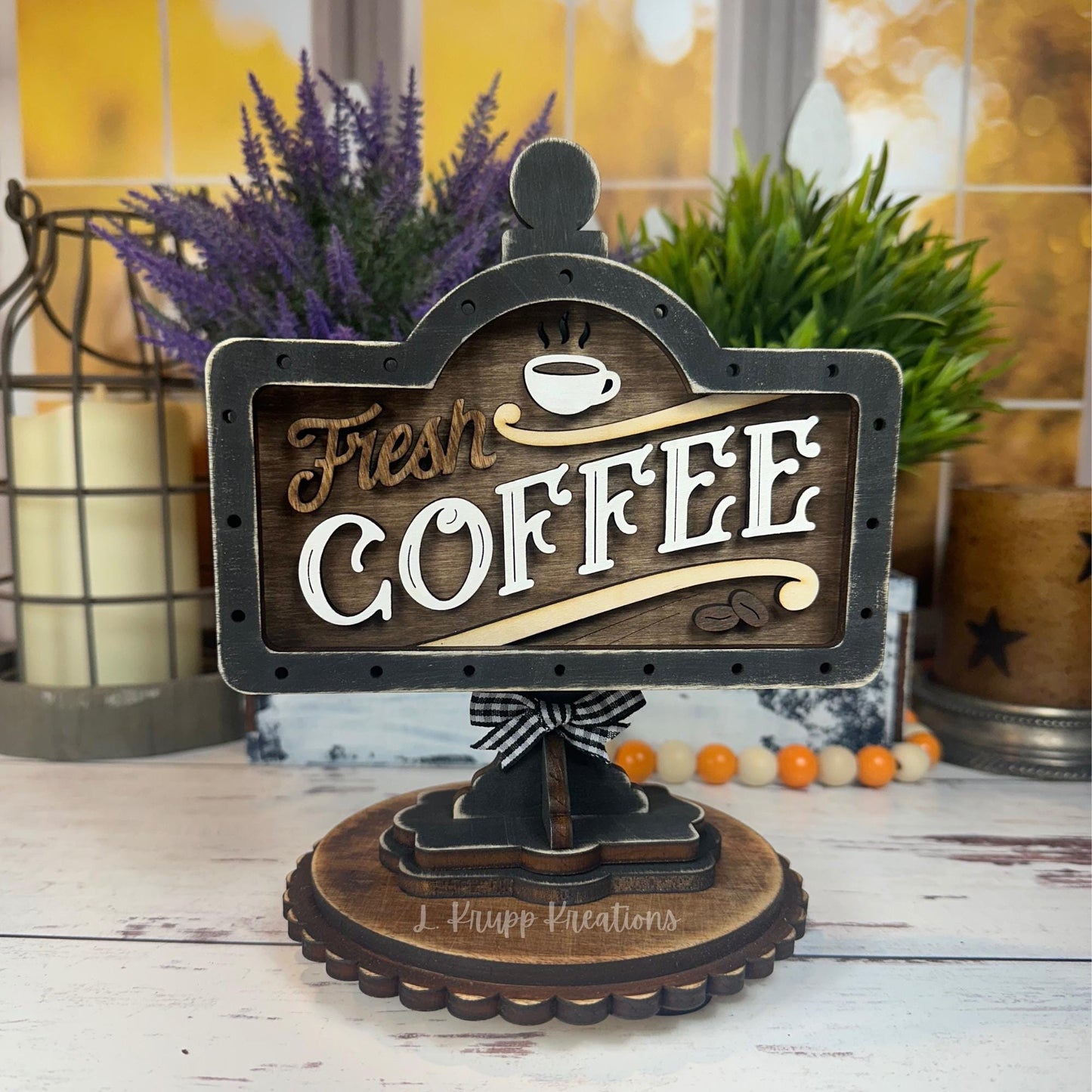 Mini Coffee Bar Sign, Farmhouse Coffee Station Decor, Tiered Tray Wood Accent