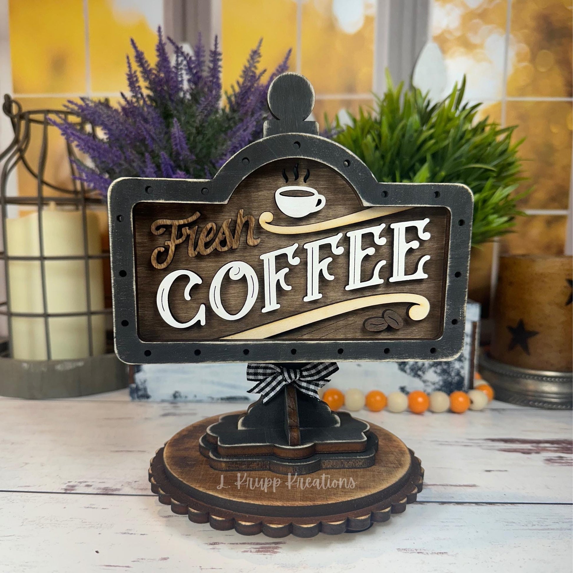 Mini Coffee Bar Sign, Farmhouse Coffee Station Decor, Tiered Tray Wood Accent