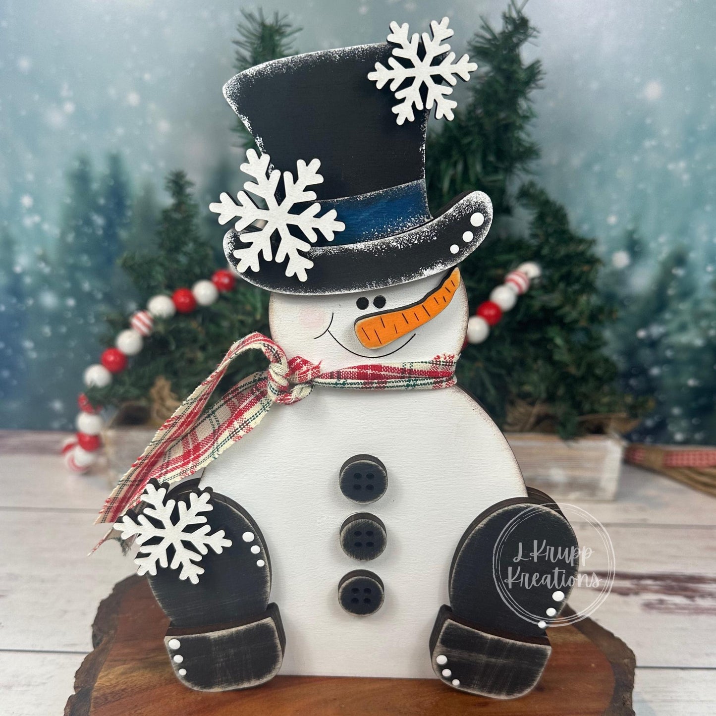 Hand-Painted Wood Snowman: Rustic Farmhouse Winter Decor