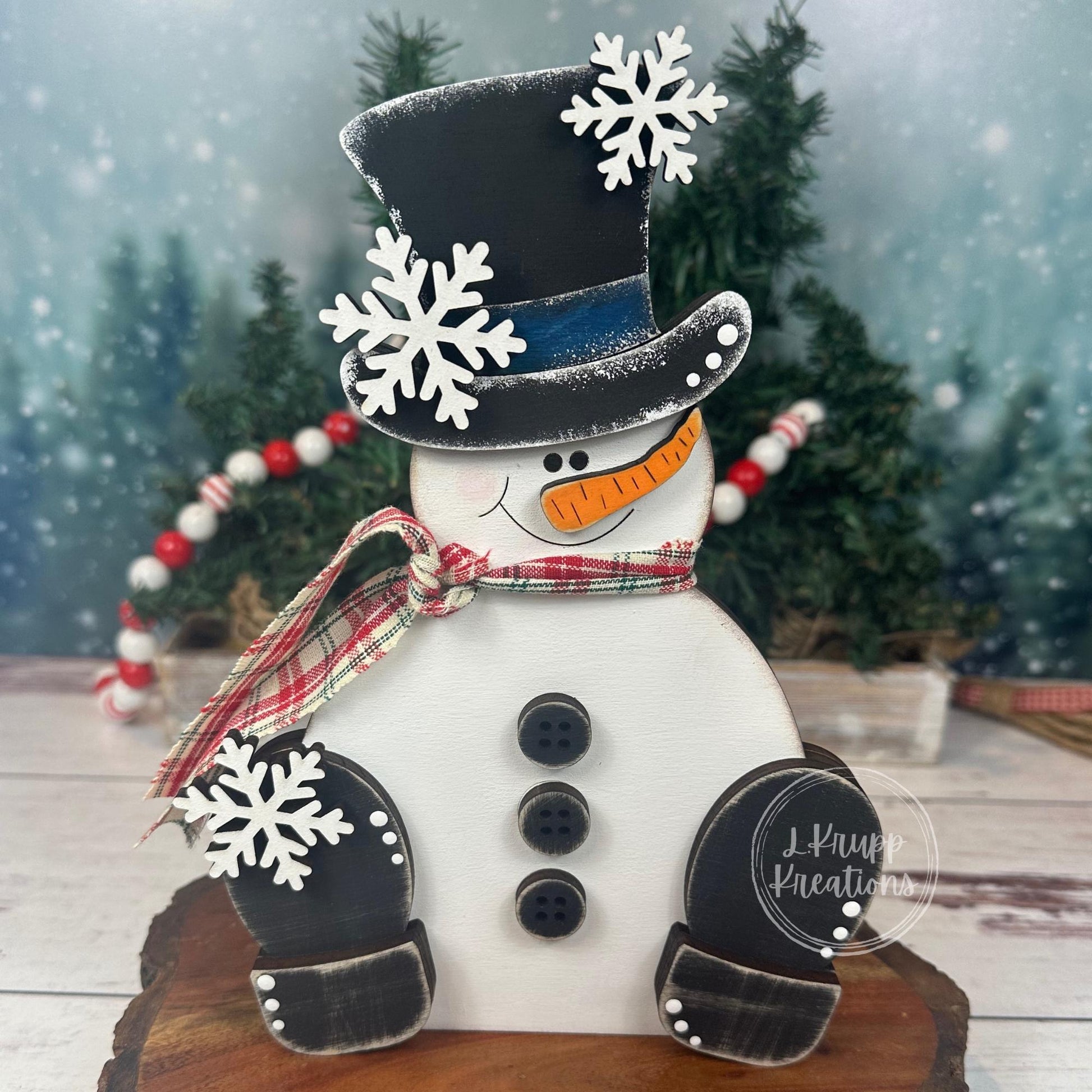 Hand-Painted Wood Snowman: Rustic Farmhouse Winter Decor