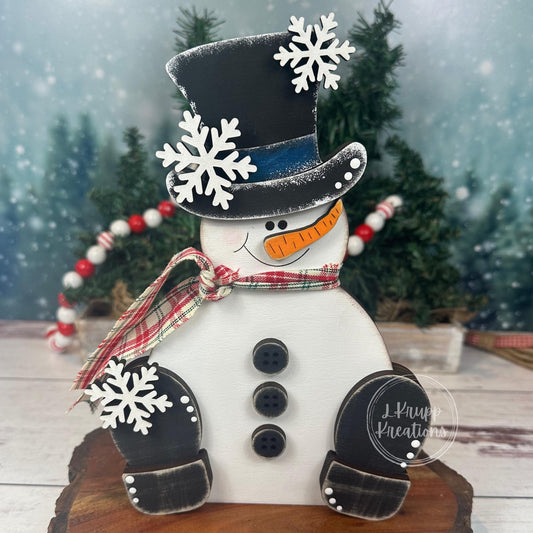 Hand-Painted Wood Snowman: Rustic Farmhouse Winter Decor