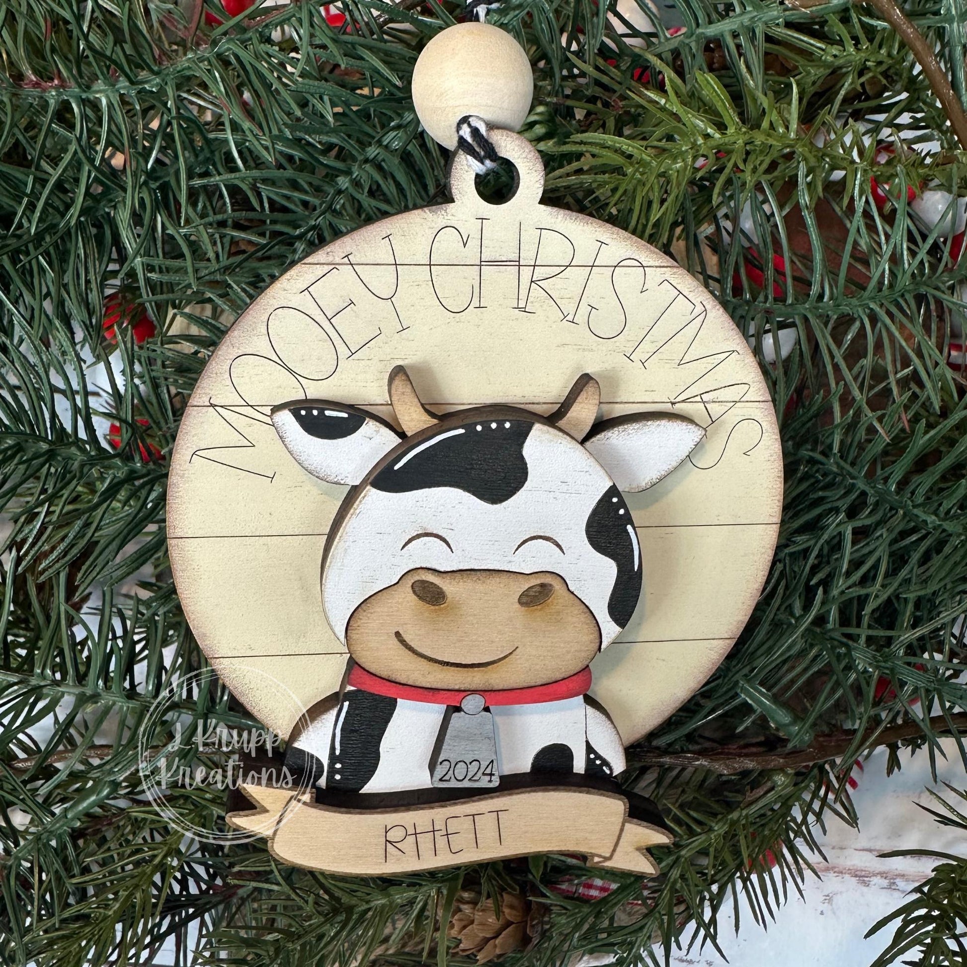 Charming Personalized Christmas Cow Ornament, Farm Animal Ornaments