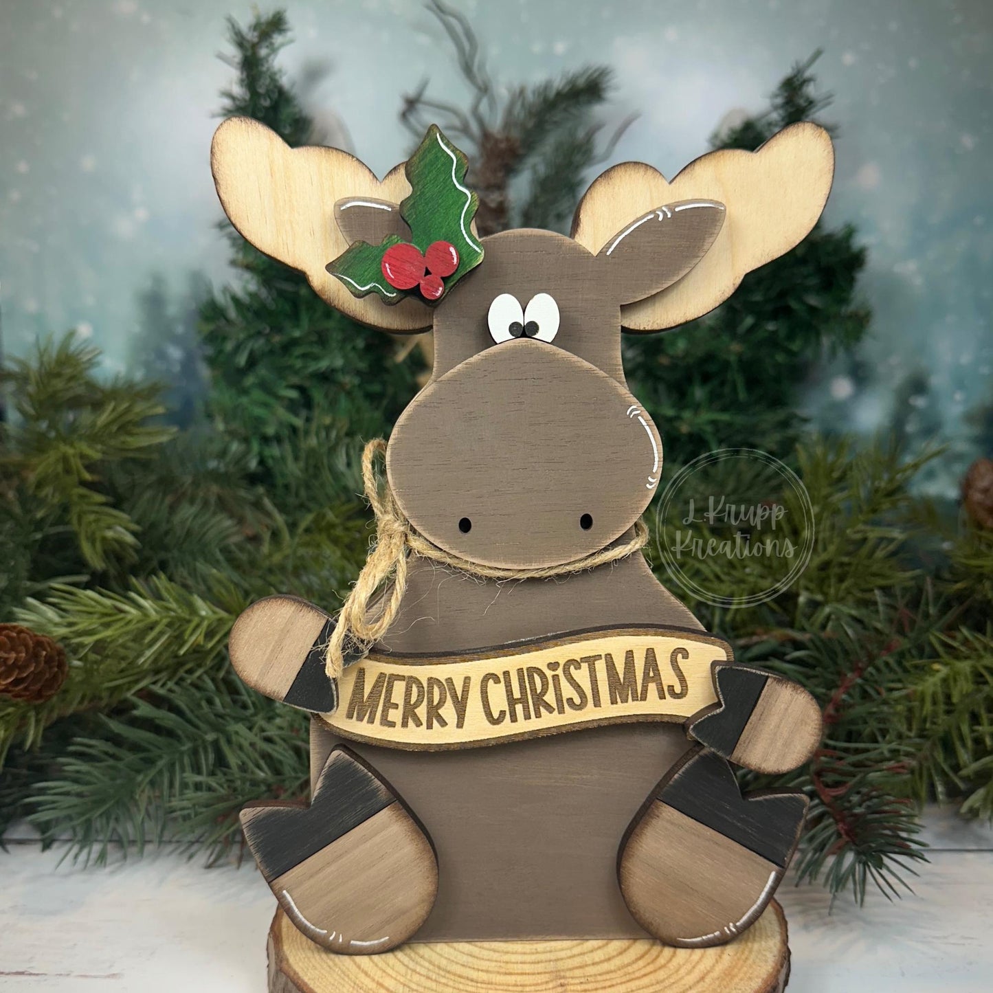 Wooden Christmas Moose Shelf Sitter – Rustic Cabin Holiday Decor