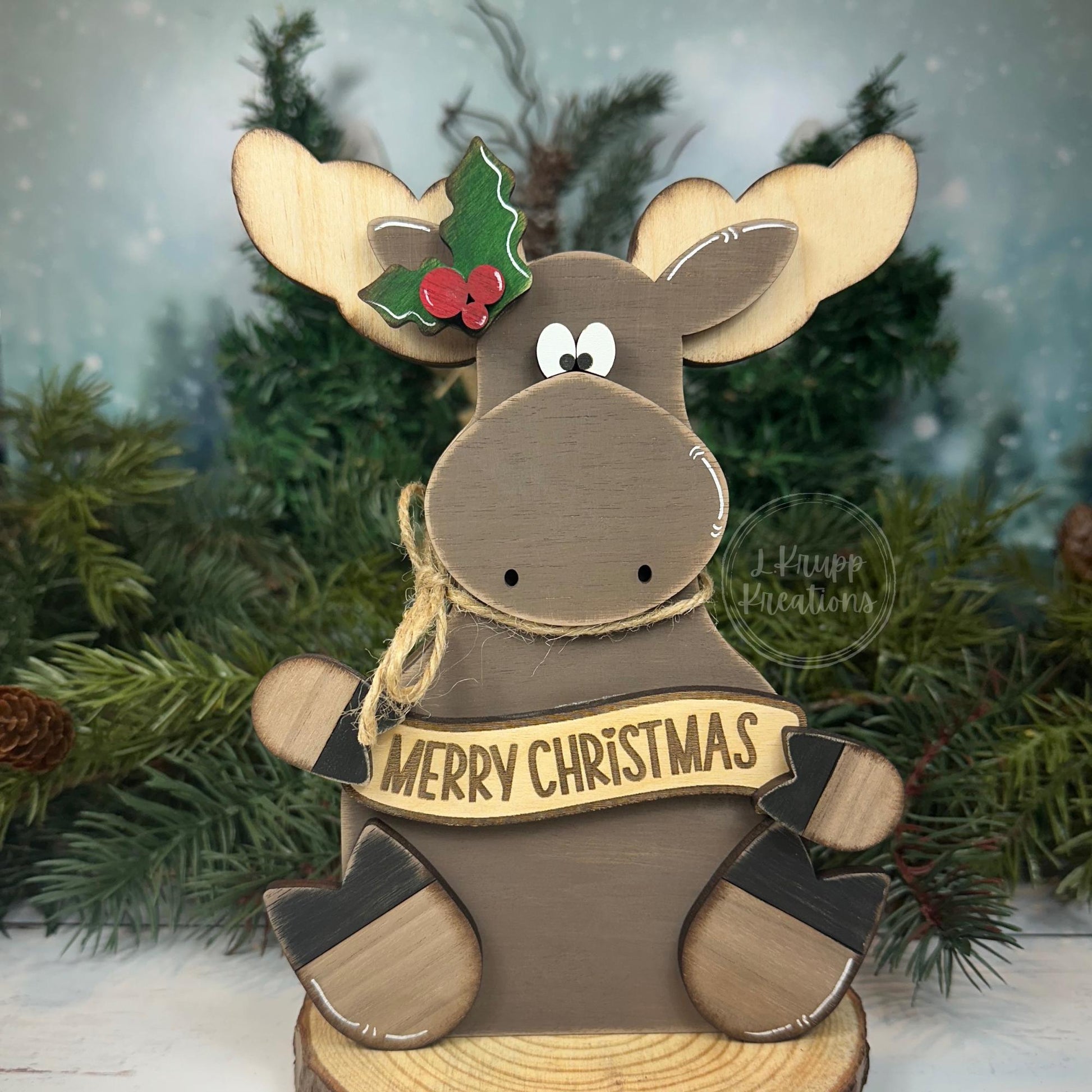 Wooden Christmas Moose Shelf Sitter – Rustic Cabin Holiday Decor