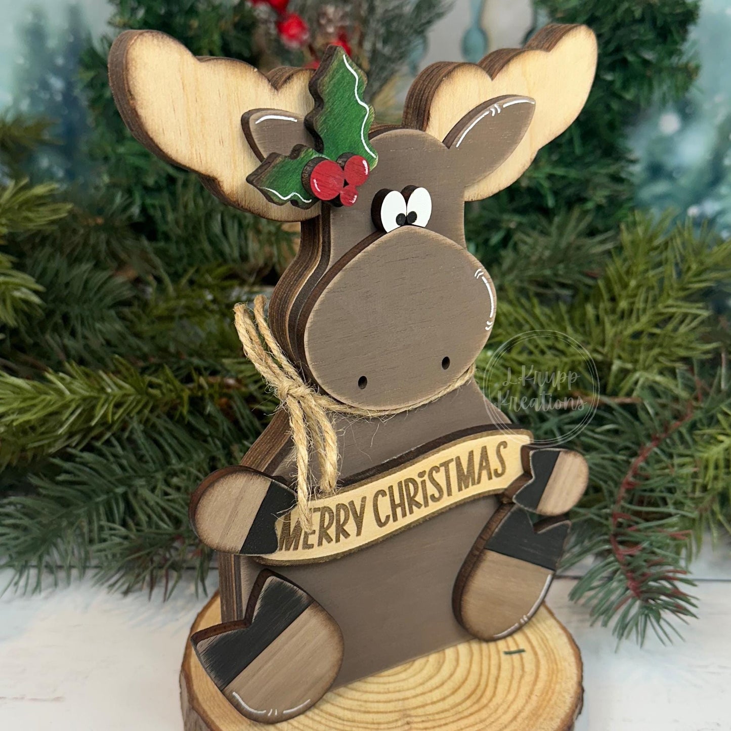 Wooden Christmas Moose Shelf Sitter – Rustic Cabin Holiday Decor