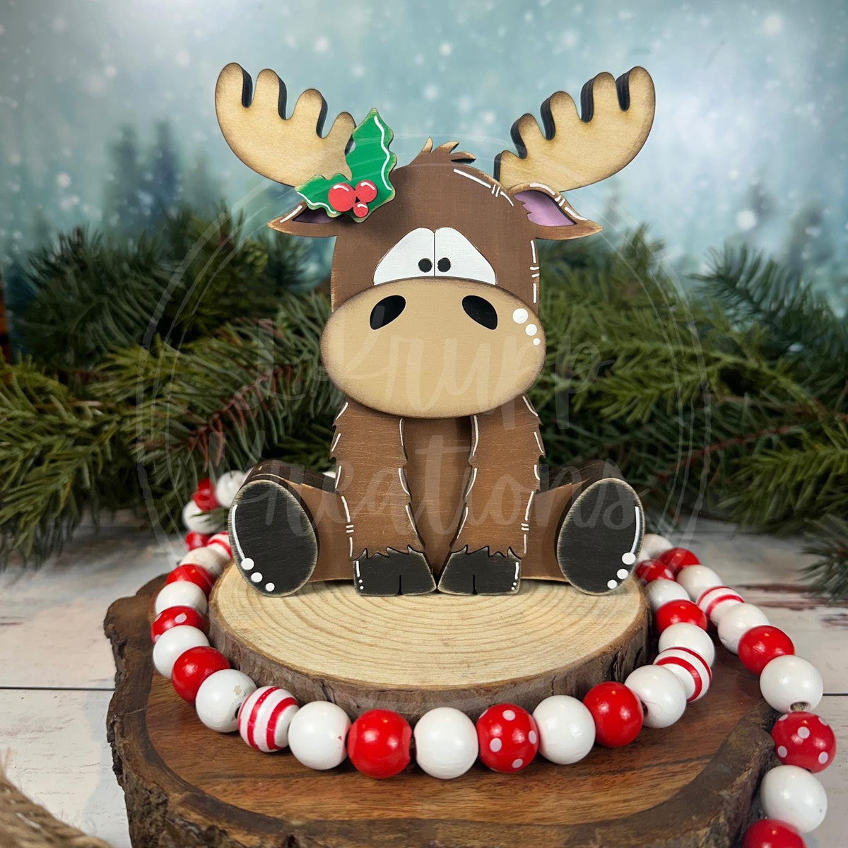 Christmas Moose Shelf Sitter, Merry Christmoose Rustic Wooden Decor