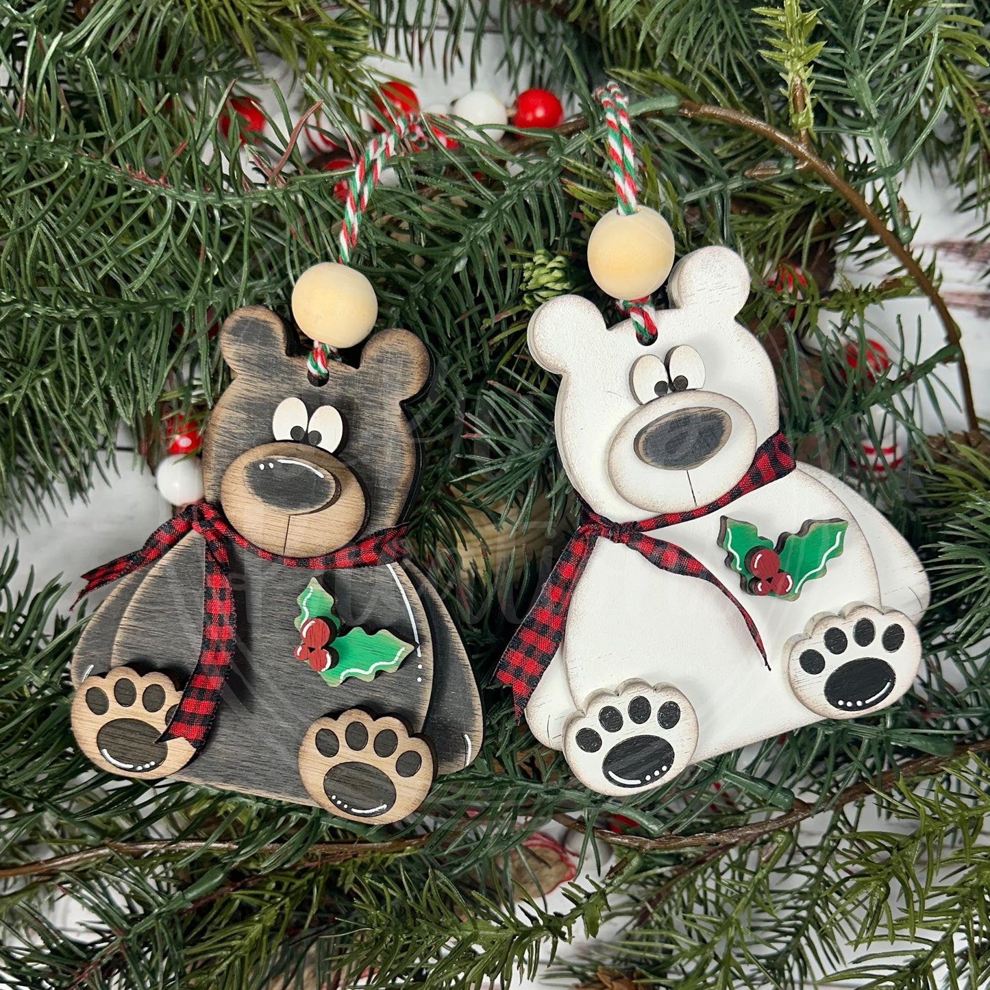 Rustic Christmas Woodland Ornaments - Black Bear, Polar Bear & Moose Decor