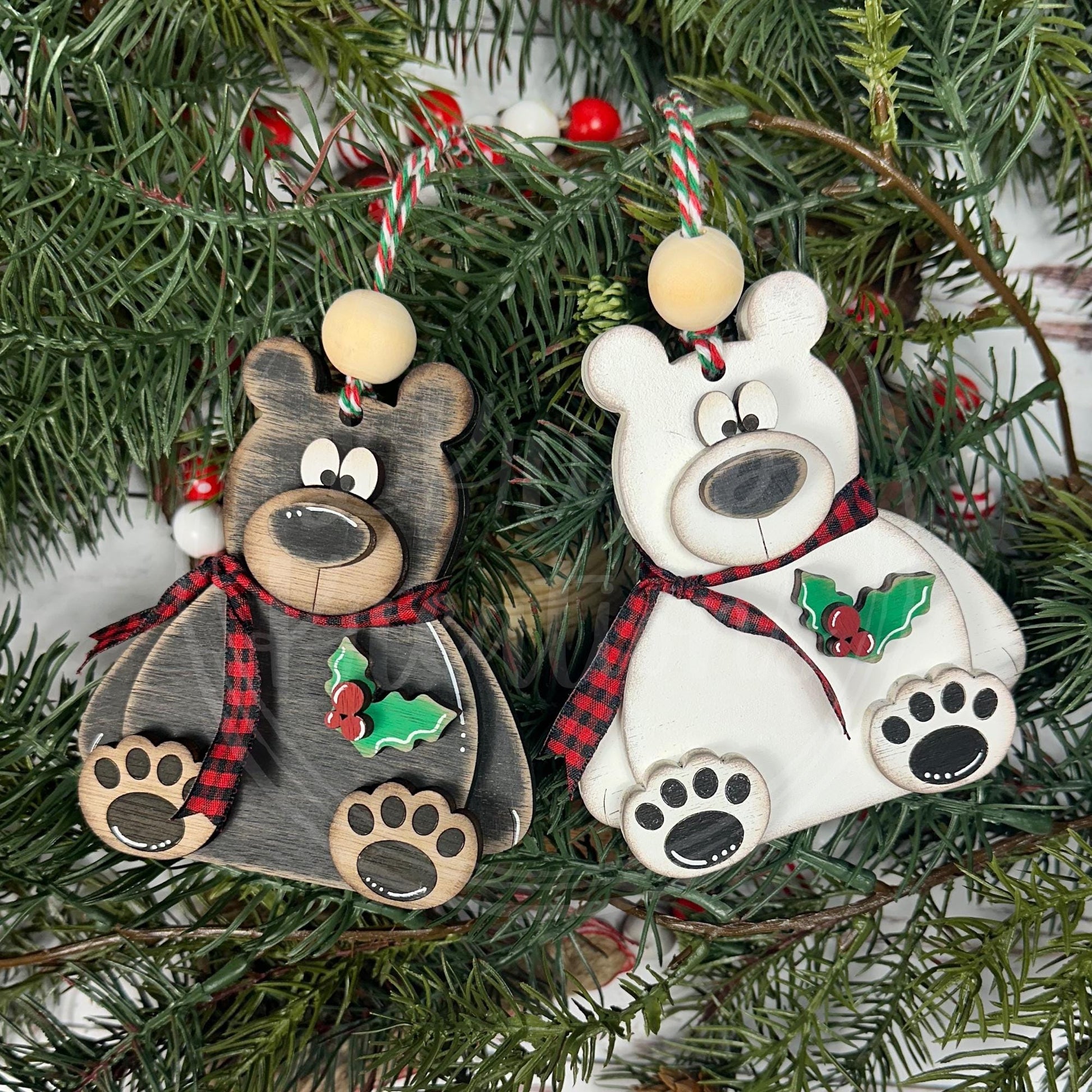 Rustic Christmas Woodland Ornaments - Black Bear, Polar Bear & Moose Decor