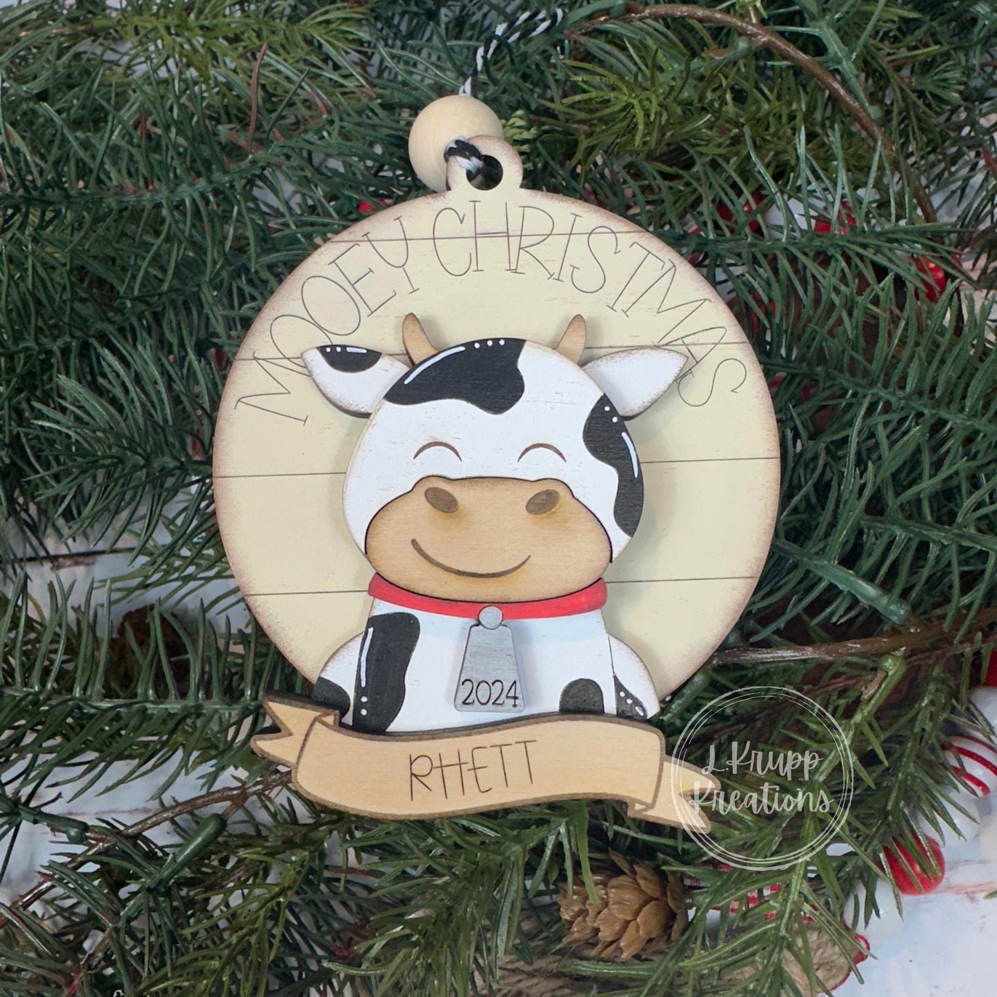 Charming Personalized Christmas Cow Ornament, Farm Animal Ornaments